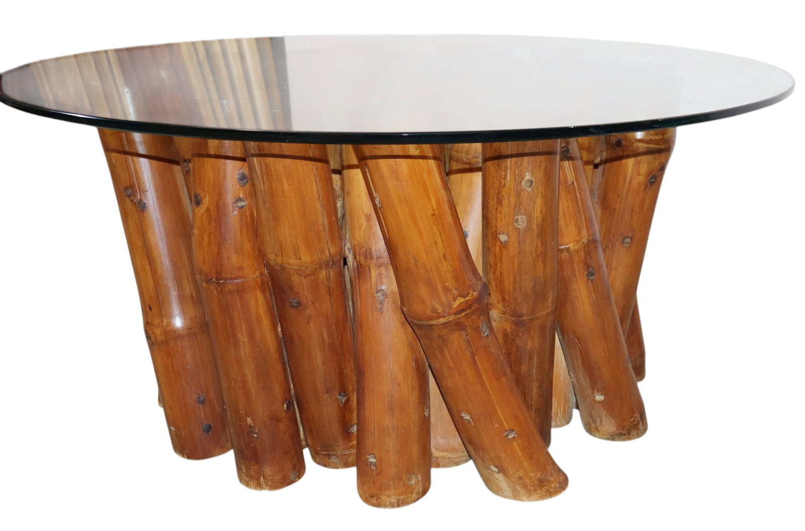 Bamboo coffee table with round glass top (1 of 6)