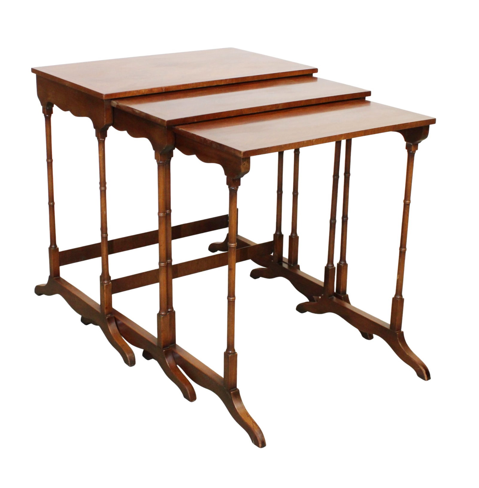 Nest of 3 English tables in mahogany on faux bamboo legs (1 of 7)