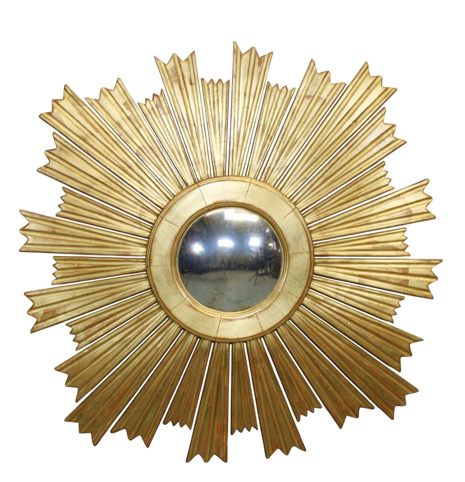 Large Italian giltwood sunburst mirror with convex glass (1 of 7)