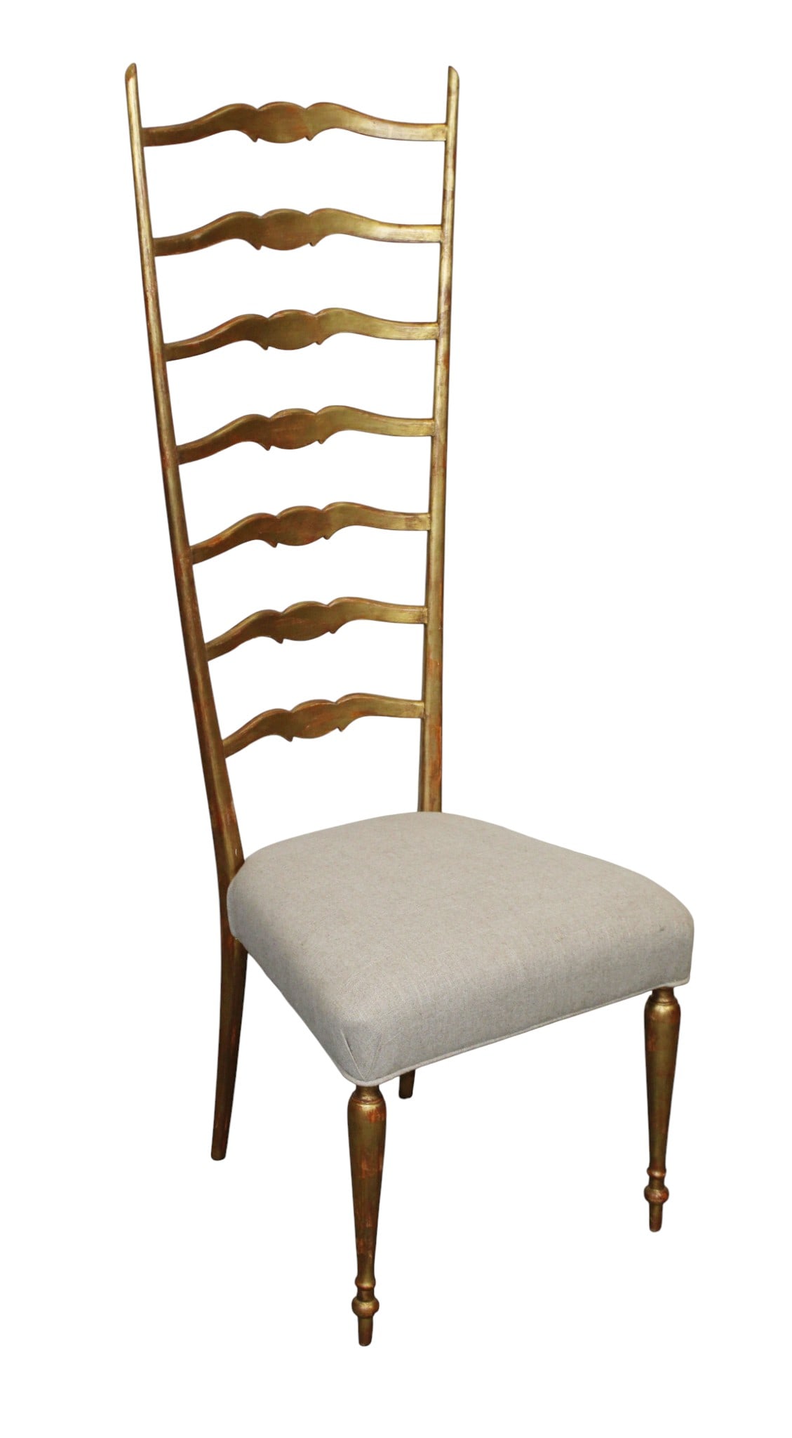 Italian giltwood ladderback chair: Italian mid 20th century giltwood ladderback chair. 51 3/8"h x 18 1/8"w x 20 1/4"d. Seat: 17 1/2"h
