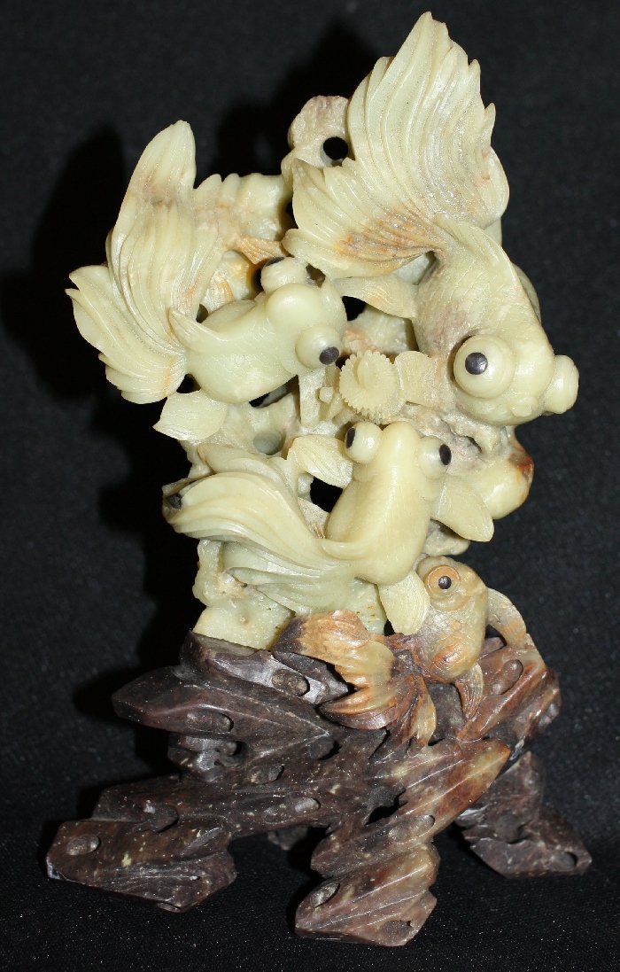 Soapstone carving of grouping of koi fish: 5 1/4"w x 8"h x 3"d