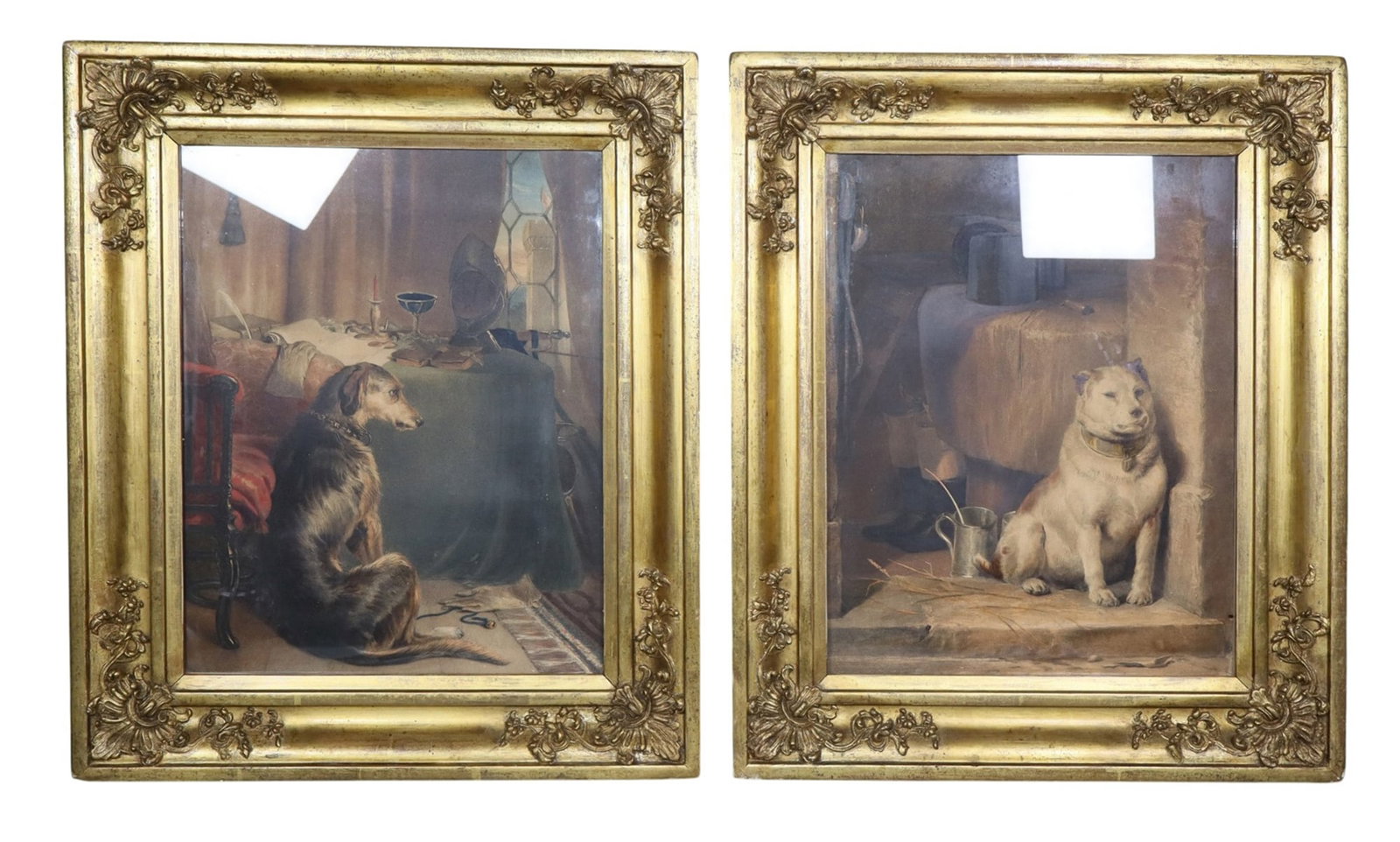 Pair of English Edwin Landseer chromolithographs of dogs (1 of 10)