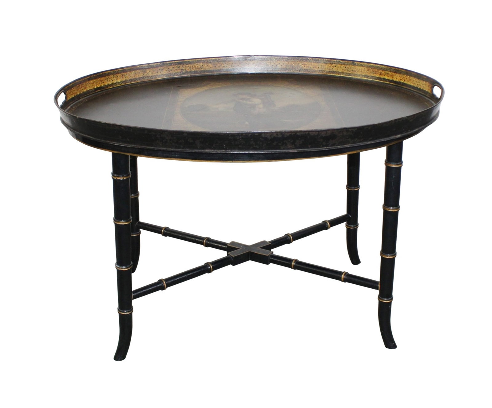 English Regency style tole tray table on faux bamboo stand (1 of 12)