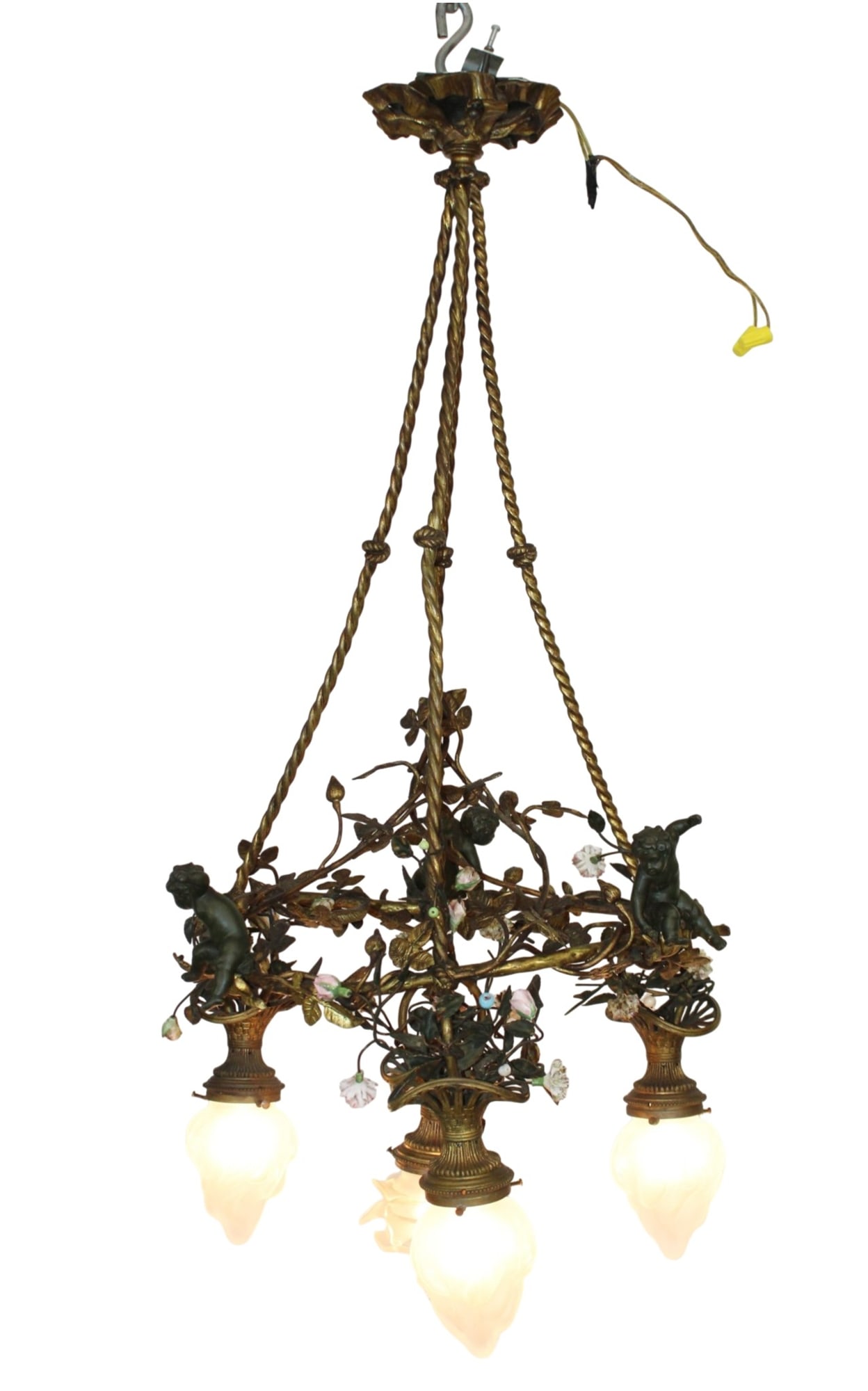 French Louis XVI style bronze chandelier with cherubs and flowers (1 of 14)