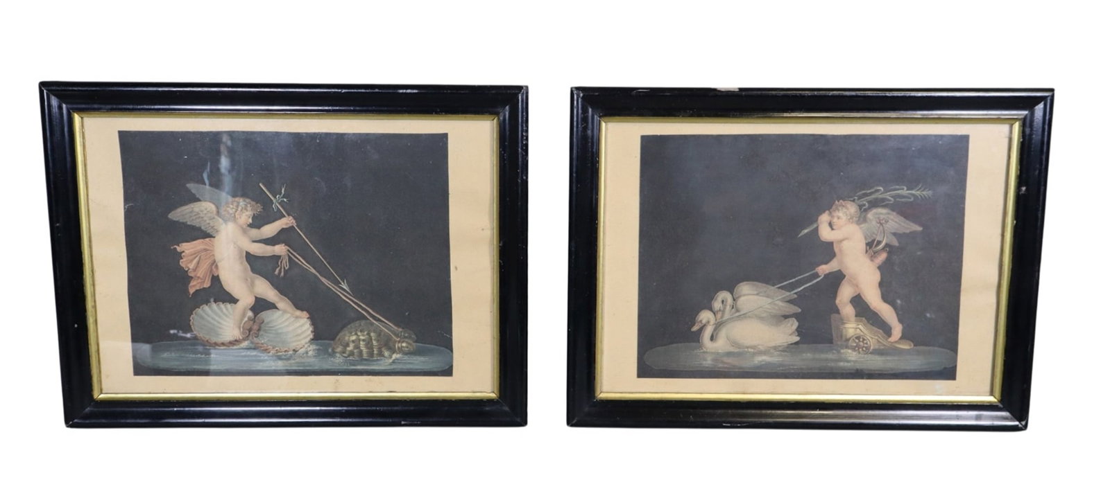 Pair of Italian colored engravings after Michelangelo Maestri's Cupid Being Led by Tortoises and (1 of 9)