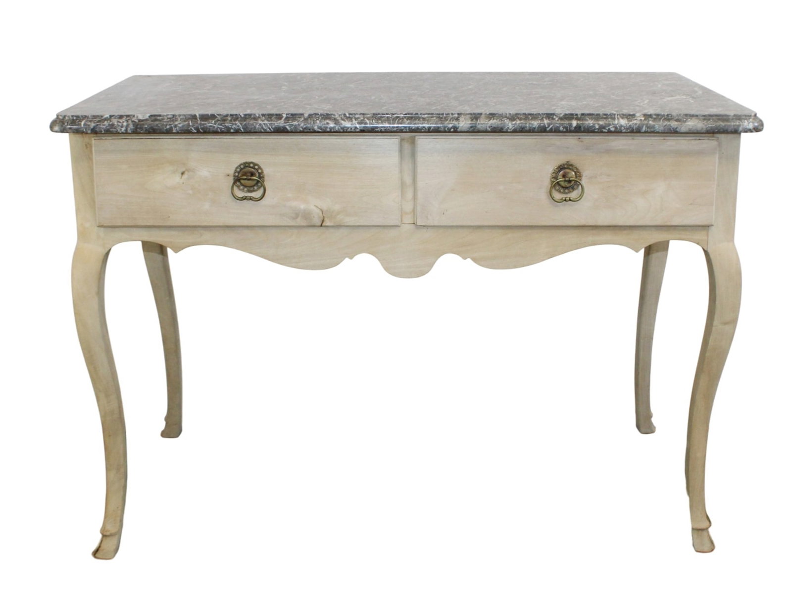 French bleached walnut 2 drawer console or server and marble top (1 of 9)