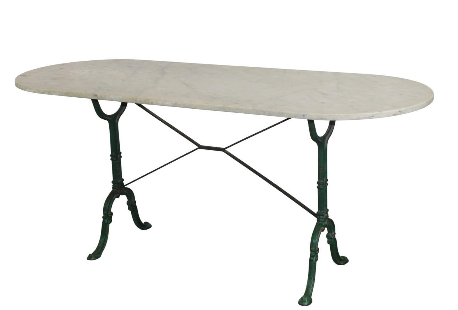 French bistro table with oval marble top on iron base (1 of 9)