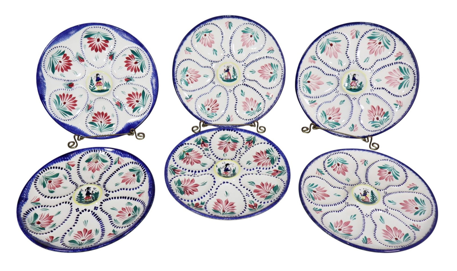 Set of 6 French Quimper oyster plates: Set of 6 French Quimper oyster plates. 9 1/2"dia Weight: 7lbs total