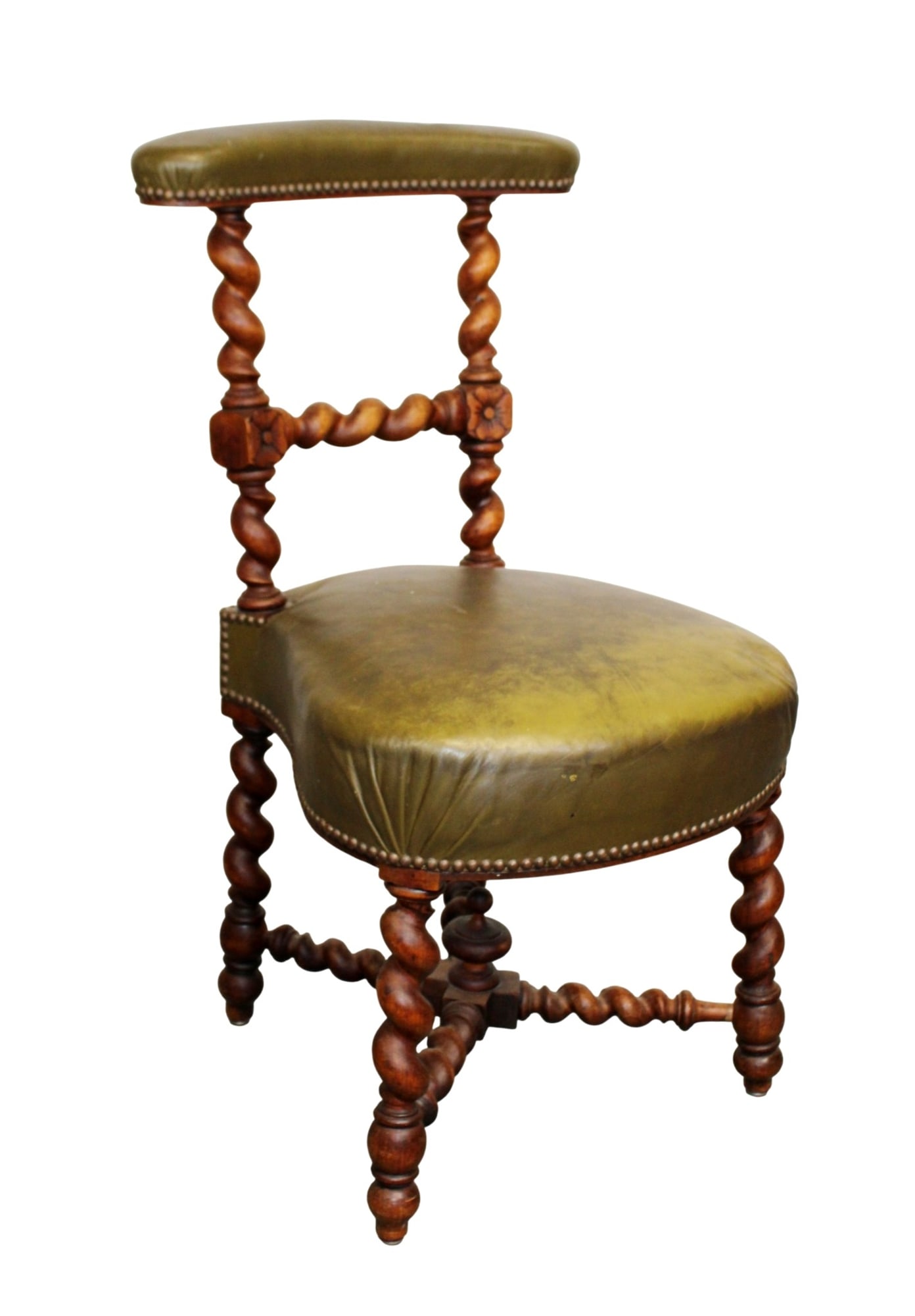 French barley twist smoking chair: French barley twist smoking chair. Late 19th century. 34 1/2"h x 19"w x 19"d. 18" seat height