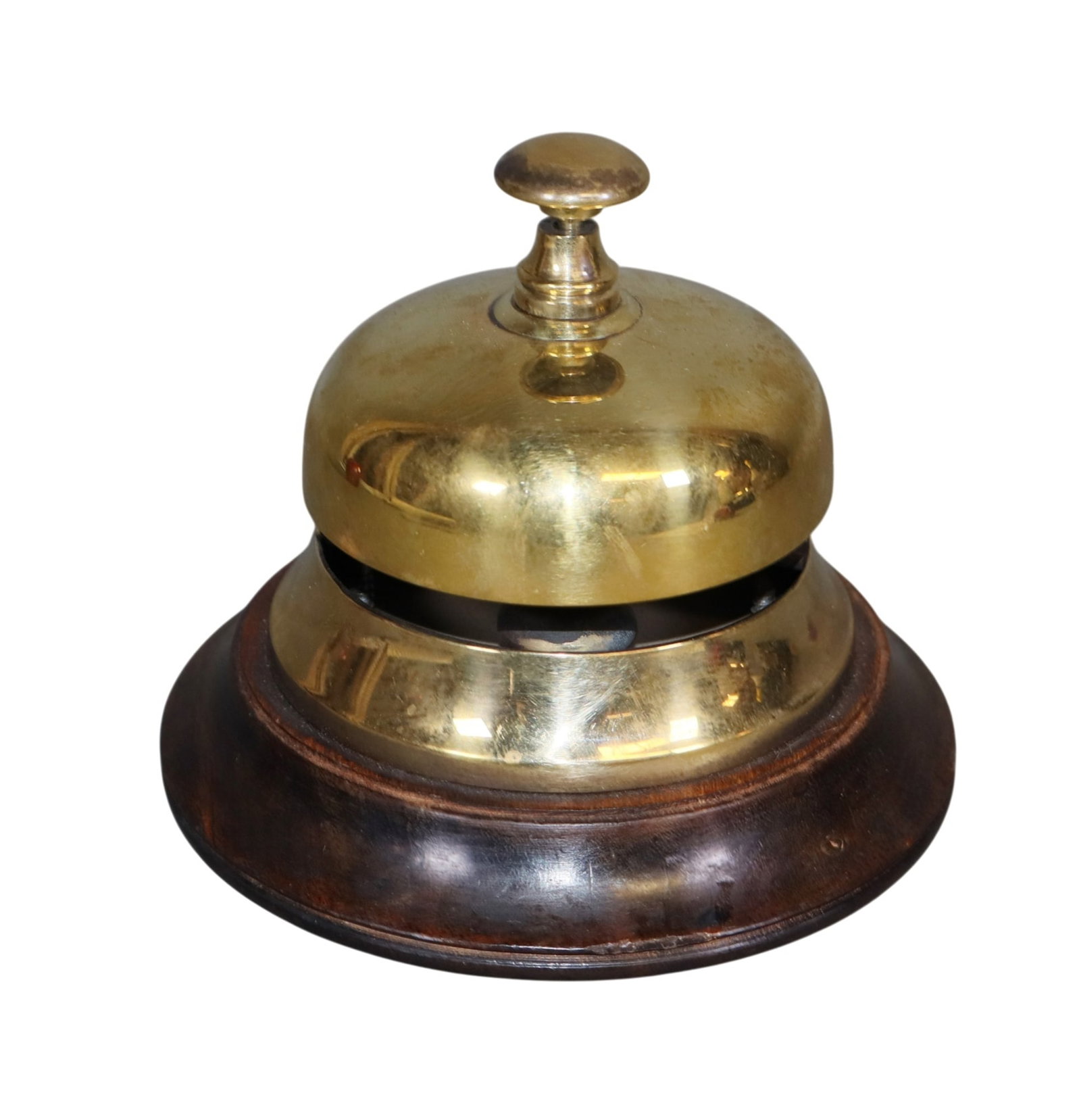 French brass hotel bell on wooden base (1 of 8)