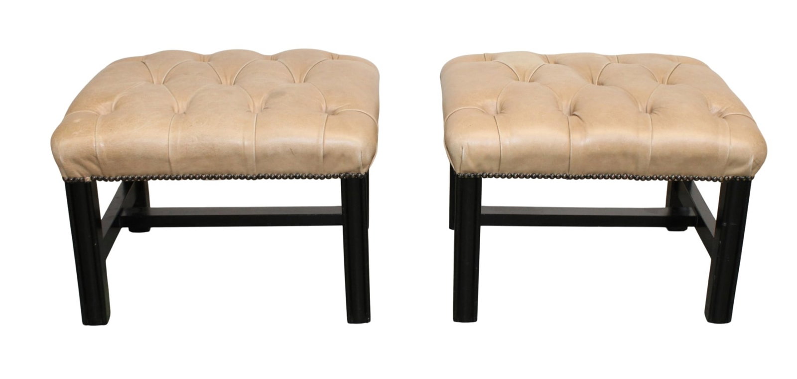 Pair of English Chesterfield Ragley tufted leather foot stools (1 of 7)