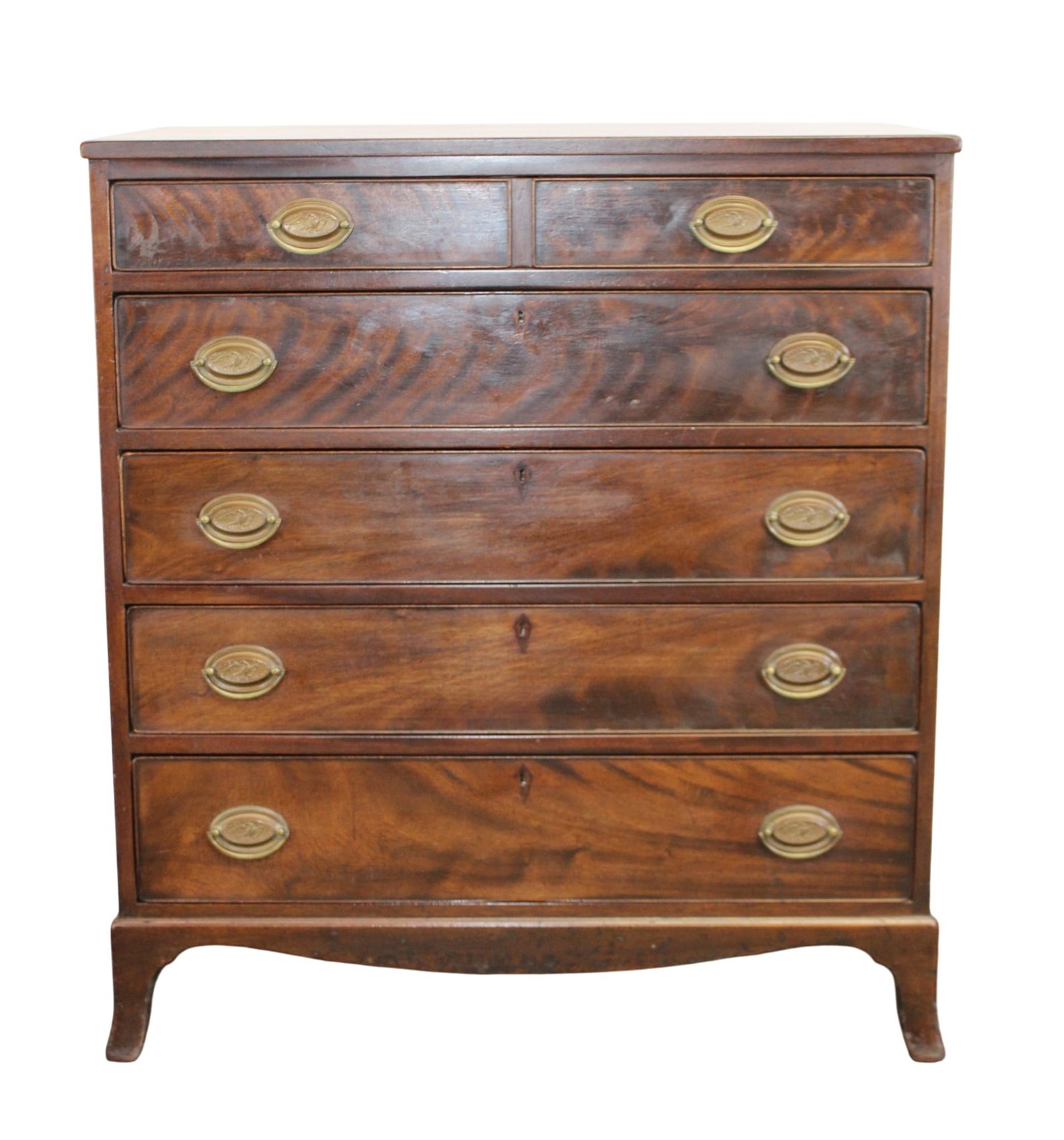 Virginia Craftsman Georgian-style mahogany 2 over 4 chest of drawers on bracket feet (1 of 12)