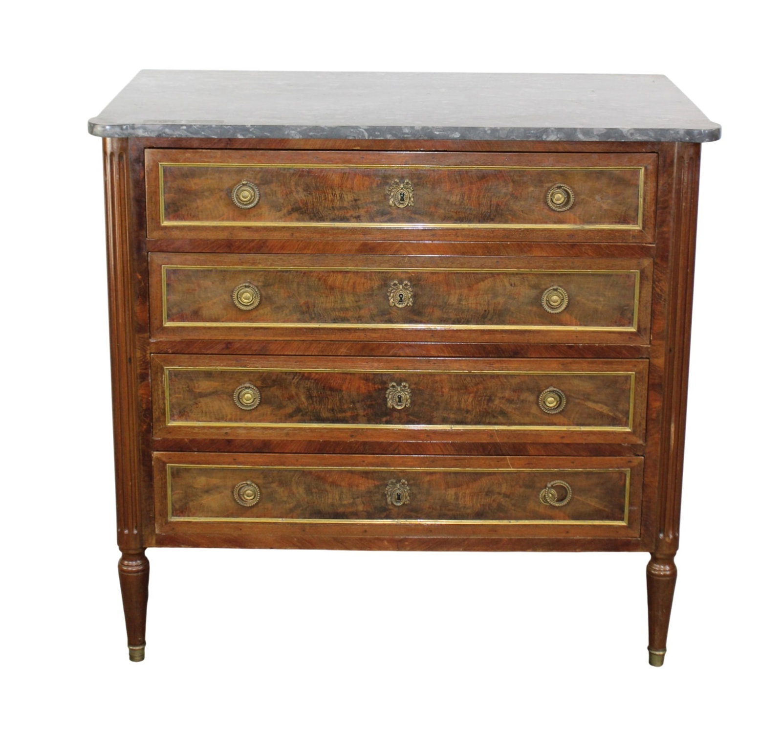 French Louis XVI style petite commode in walnut with marble top (1 of 9)