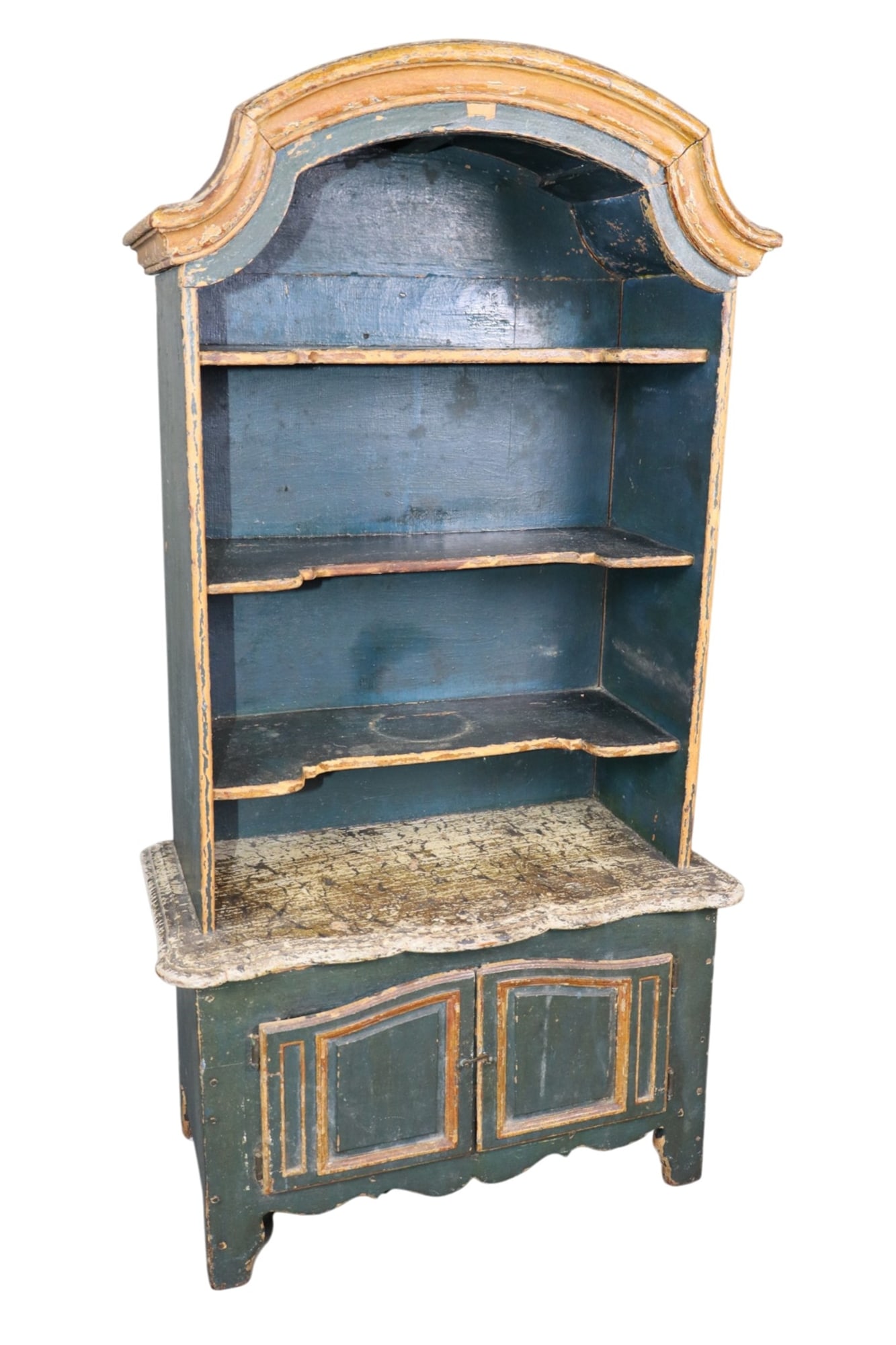 French painted Rococo style miniature cabinet: French painted Rococo style miniature cabinet. 19th century. 21 7/8"h x 13 1/4"w x 6 5/8"d Weight: 8lbs