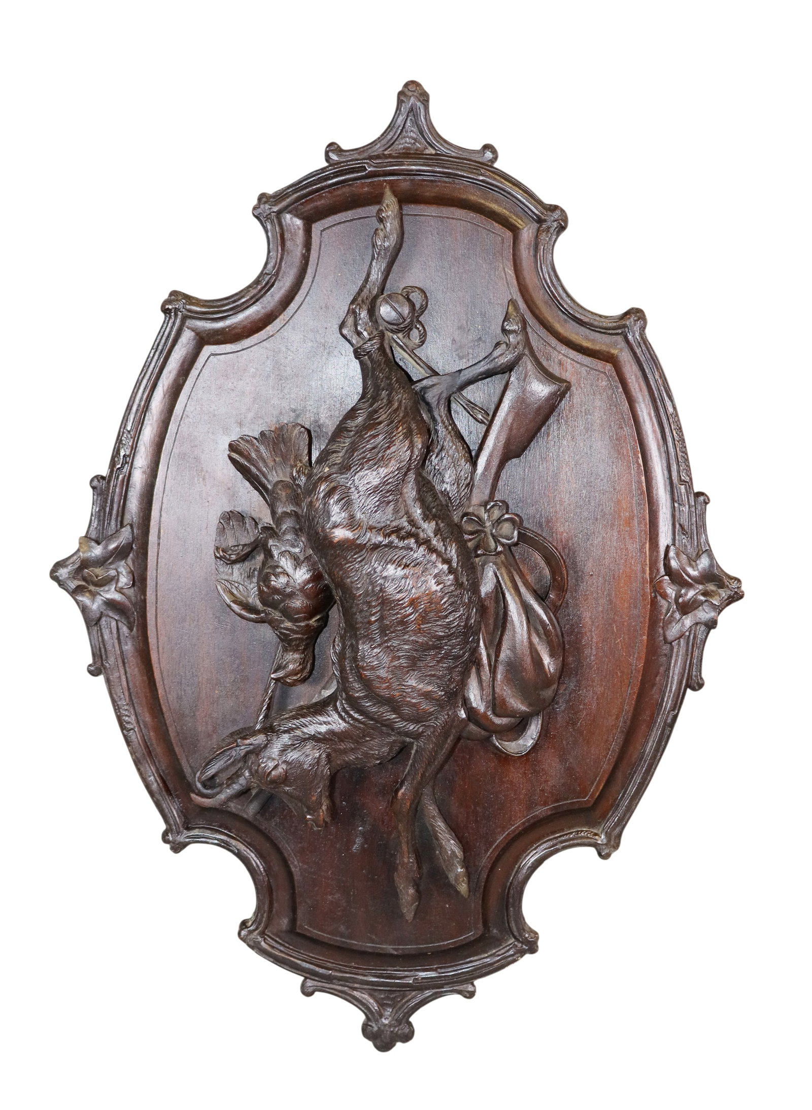 French Black Forest carved trophy plaque with game (1 of 9)