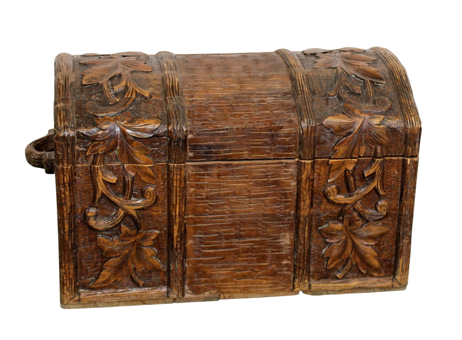 French Black Forest Naturalistic dome top trunk with carved floral motif (1 of 9)