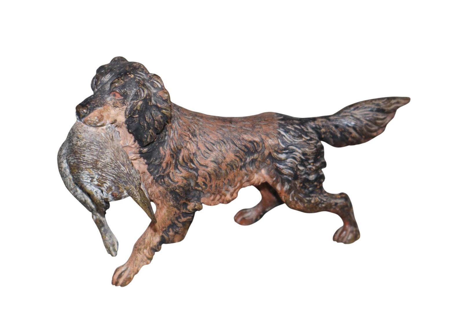 Austrian cold painted bronze miniature sculpture of hunting dog with rabbit (1 of 6)