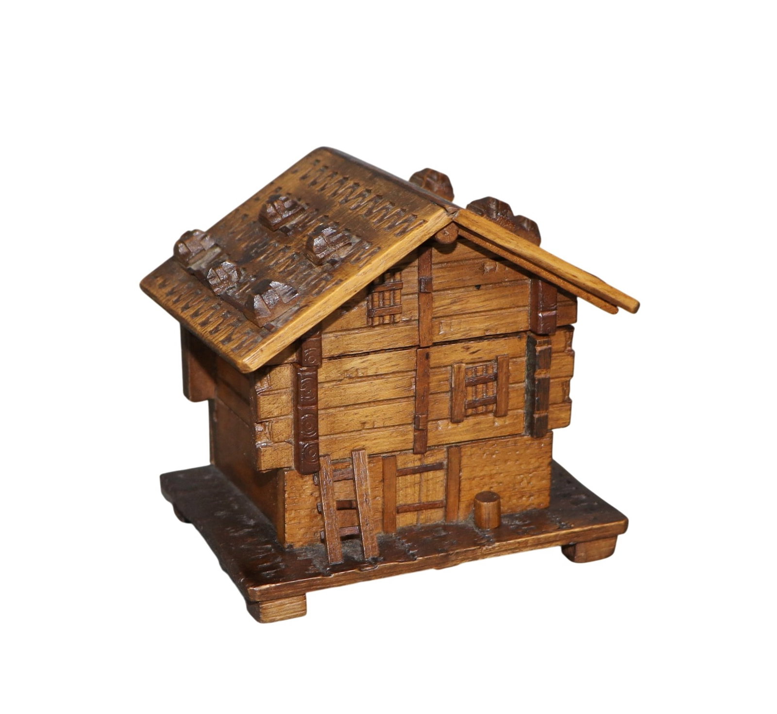 Carved Swiss Black Forest log cabin inkwell (1 of 9)
