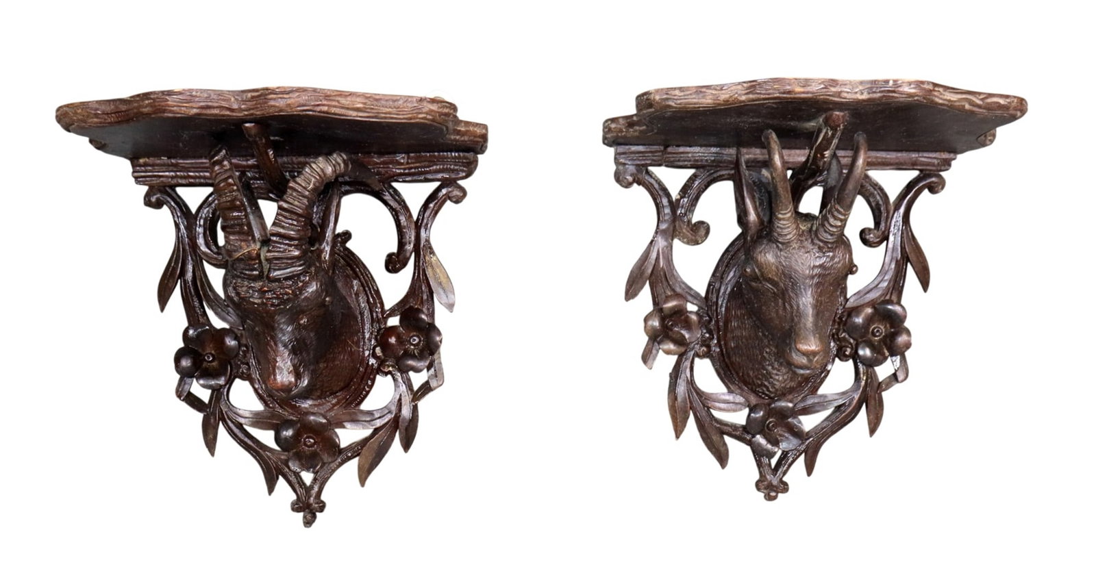 Pair of Black Forest antelope head wall shelves (1 of 10)