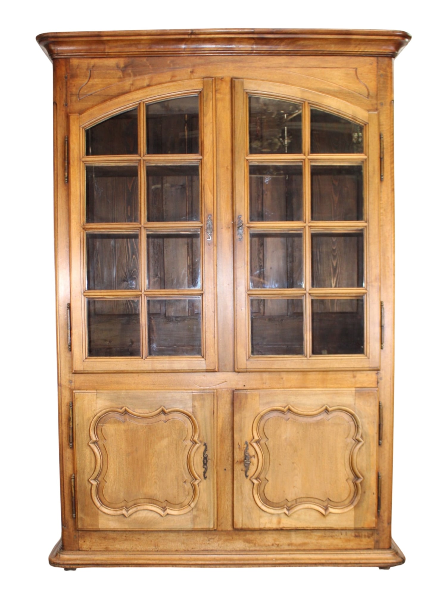 French Louis XIV style 2 door bookcase in walnut with paned glass: French Louis XIV style 2 door bookcase in walnut with paned glass. Early 20th century. 88"h x 60 1/8"w x 19 7/8"d