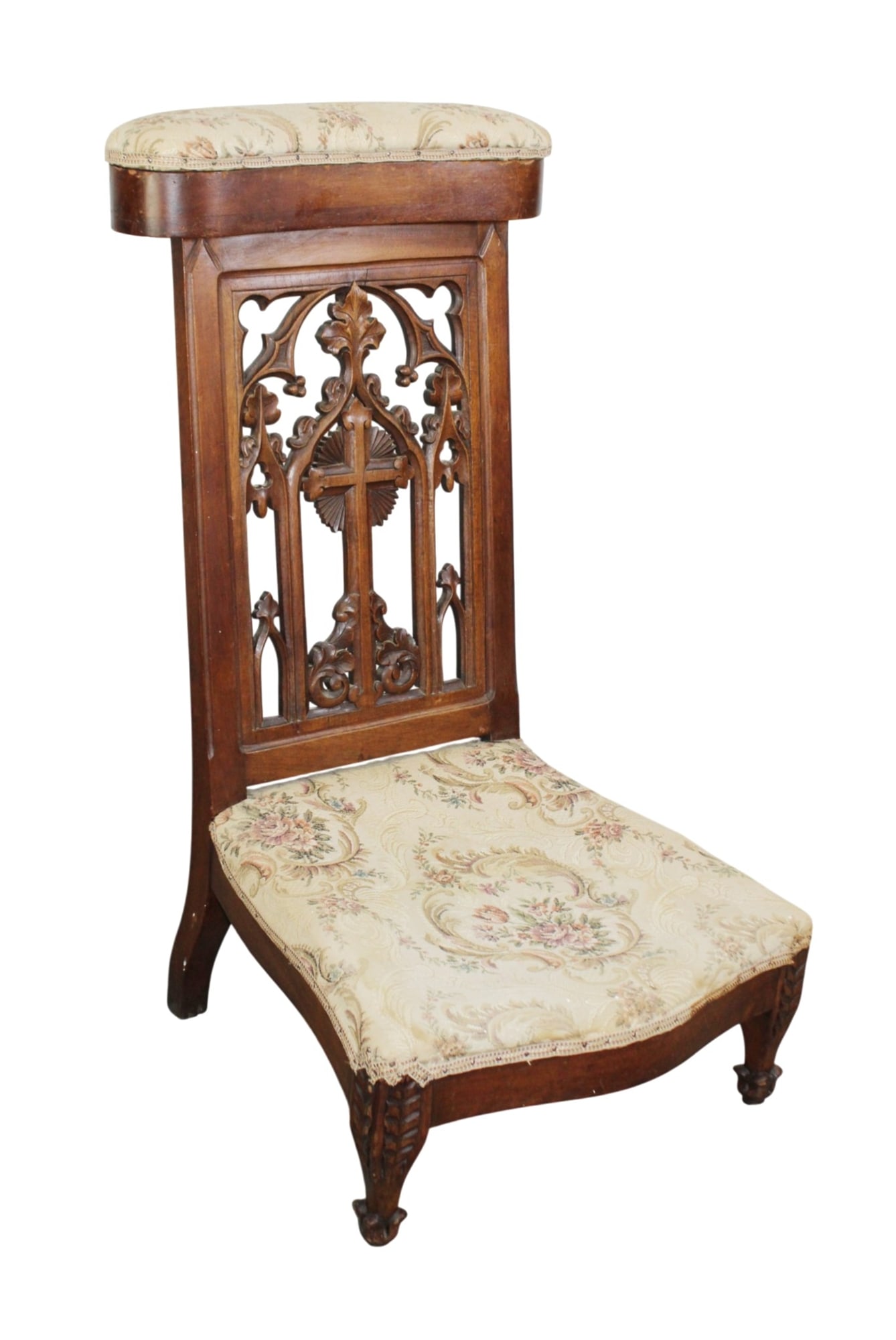 French prie-dieu prayer chair in pierce carved walnut (1 of 8)