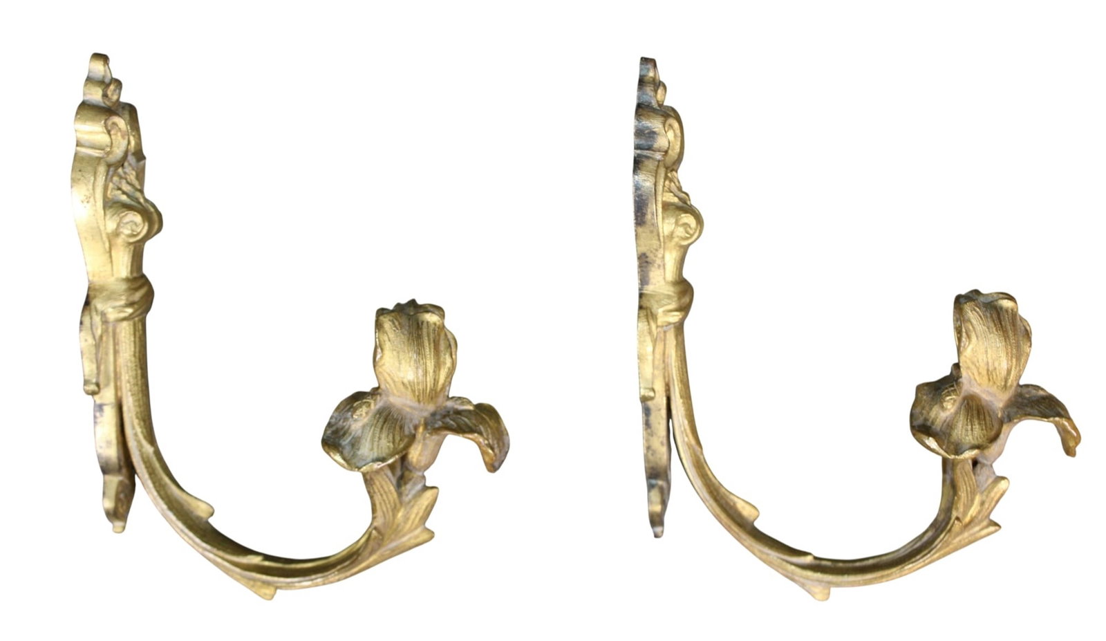 Pair of French Art Nouveau bronze curtain tie backs with flowers (1 of 7)