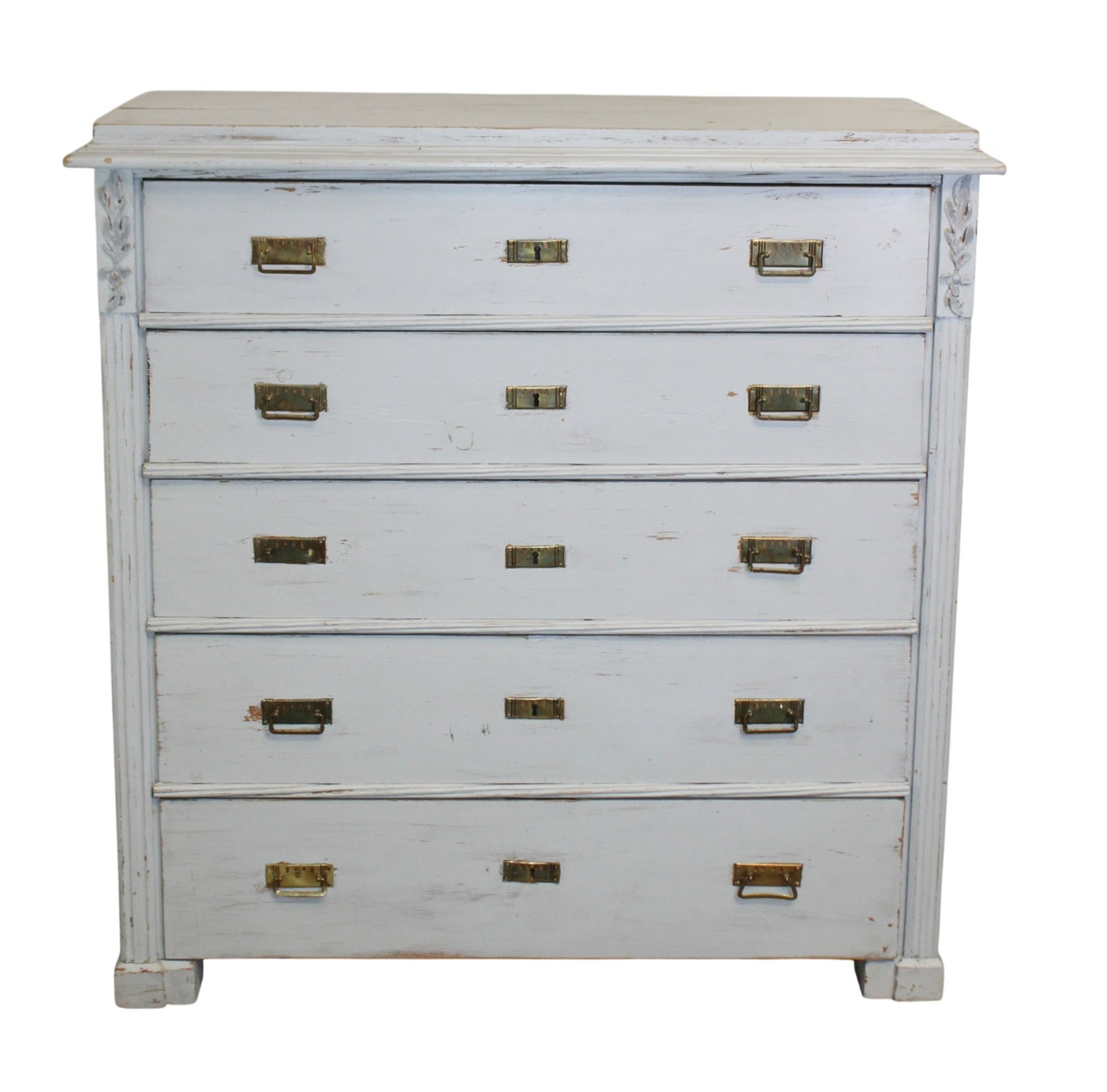 Swedish 5 drawer pine chest in painted finish: Swedish 3 drawer pine chest in painted finish. Early 20th century. 43 1/4"h x 42 1/4"w x 19 1/8"d