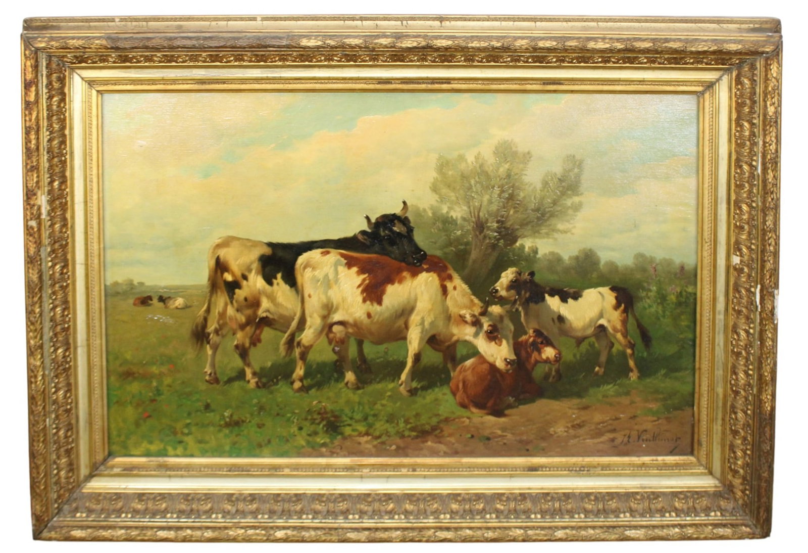 French pastoral oil on canvas painting cows in pasture (1 of 9)