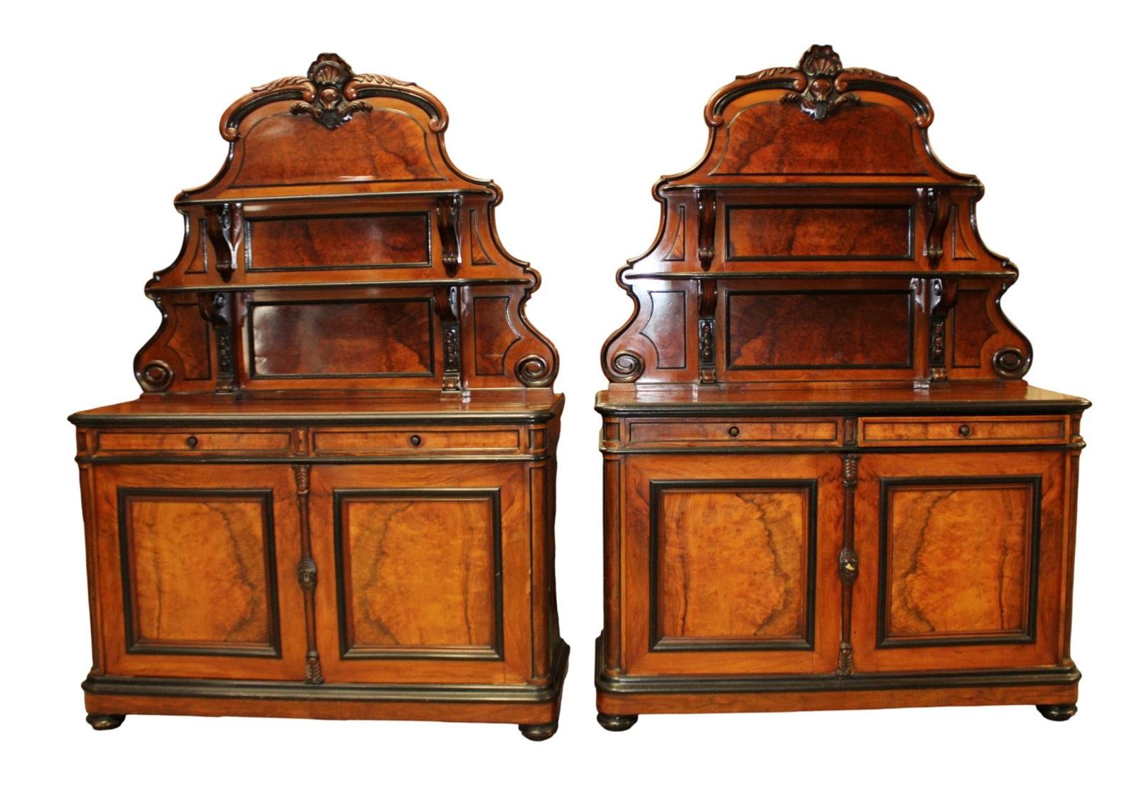 Pair of French Napoleon III buffet St Huberts in ebonized burled walnut (1 of 18)
