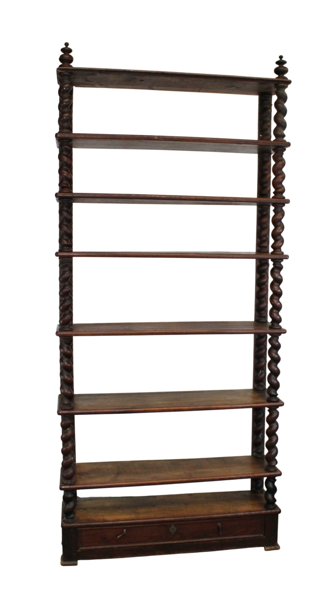 French open shelf etagere with barley twist supports and lower base drawer (1 of 8)