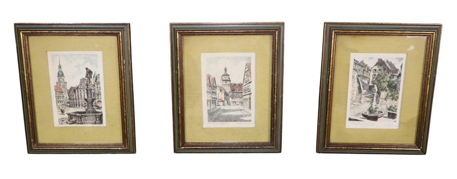 Set of 3 architectural hand colored engravings (1 of 9)
