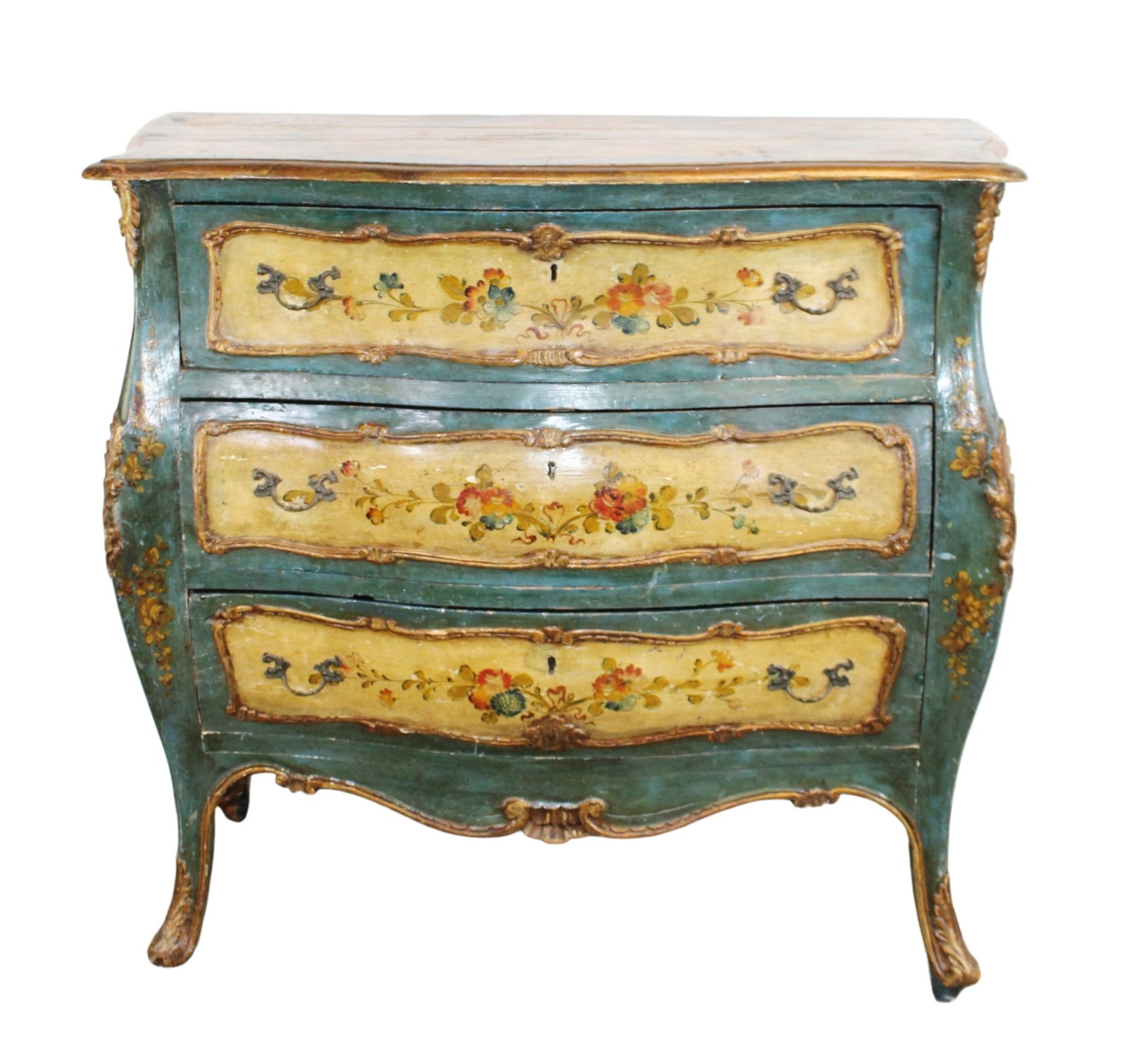 18th century Venetian bombe commode with polychrome floral details and gilt accents (1 of 13)