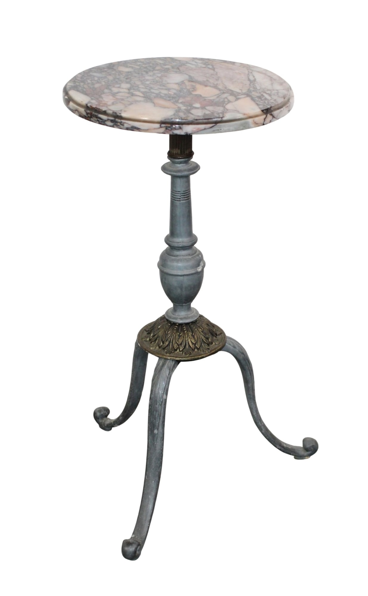 French round drinks table with marble top on verdigris iron tri-ped base (1 of 8)