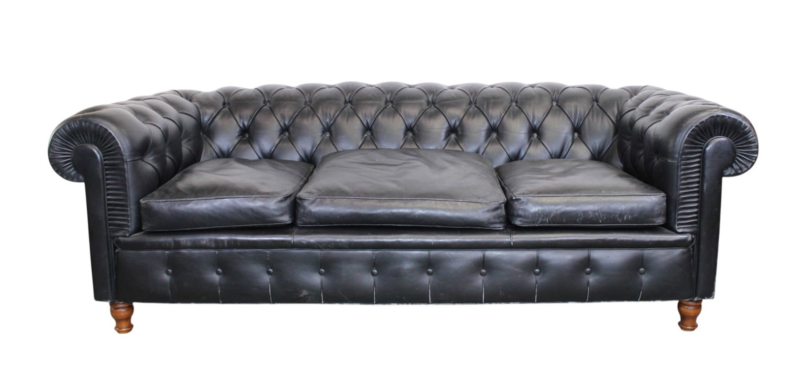 English tufted Chesterfield black leather sofa (1 of 9)
