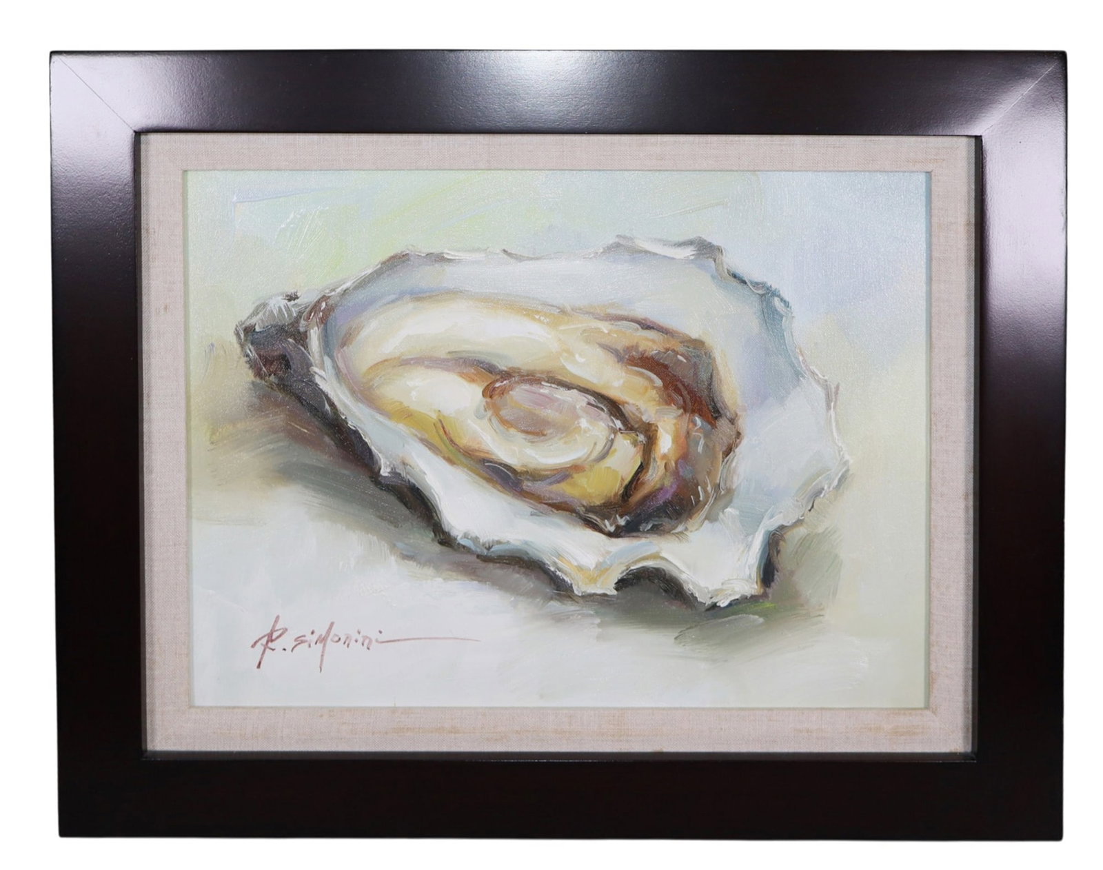 Oil on canvas painting of oyster signed R. Simonini (1 of 6)