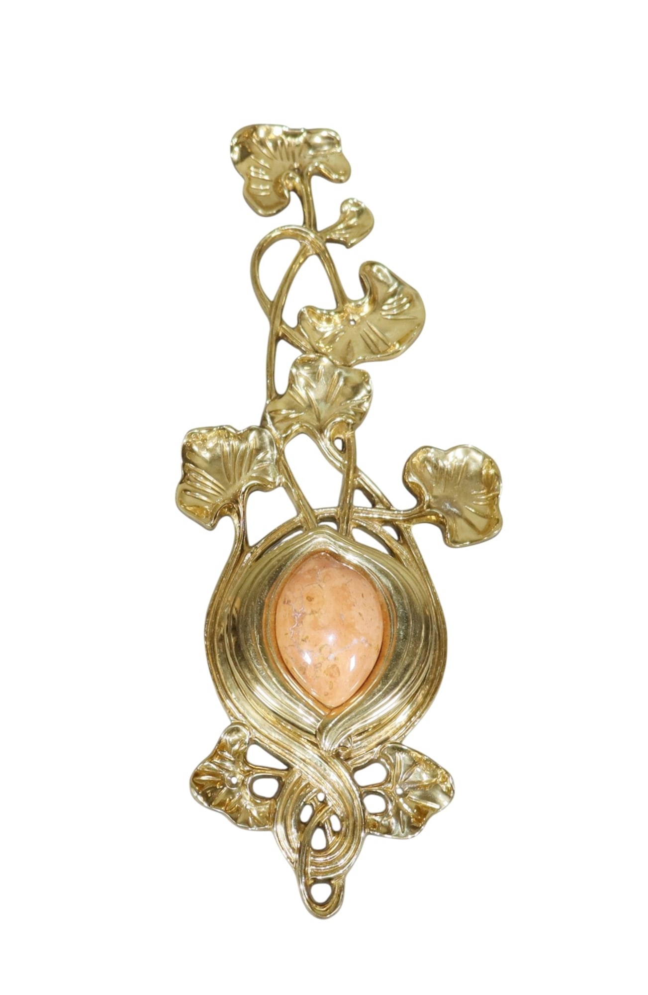 Fersa Hardware Art Nouveau style brass door handle with leaf motif and marble insert (1 of 11)