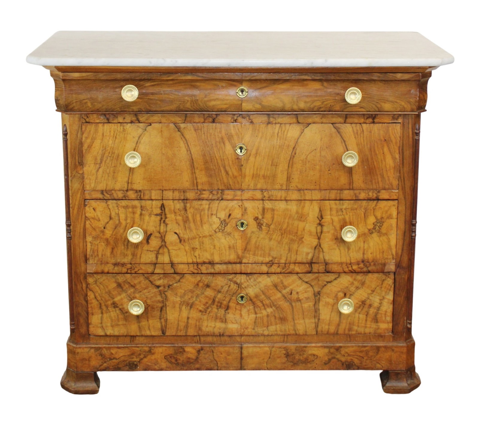 French Louis Philippe commode in burl walnut with marble top (1 of 8)