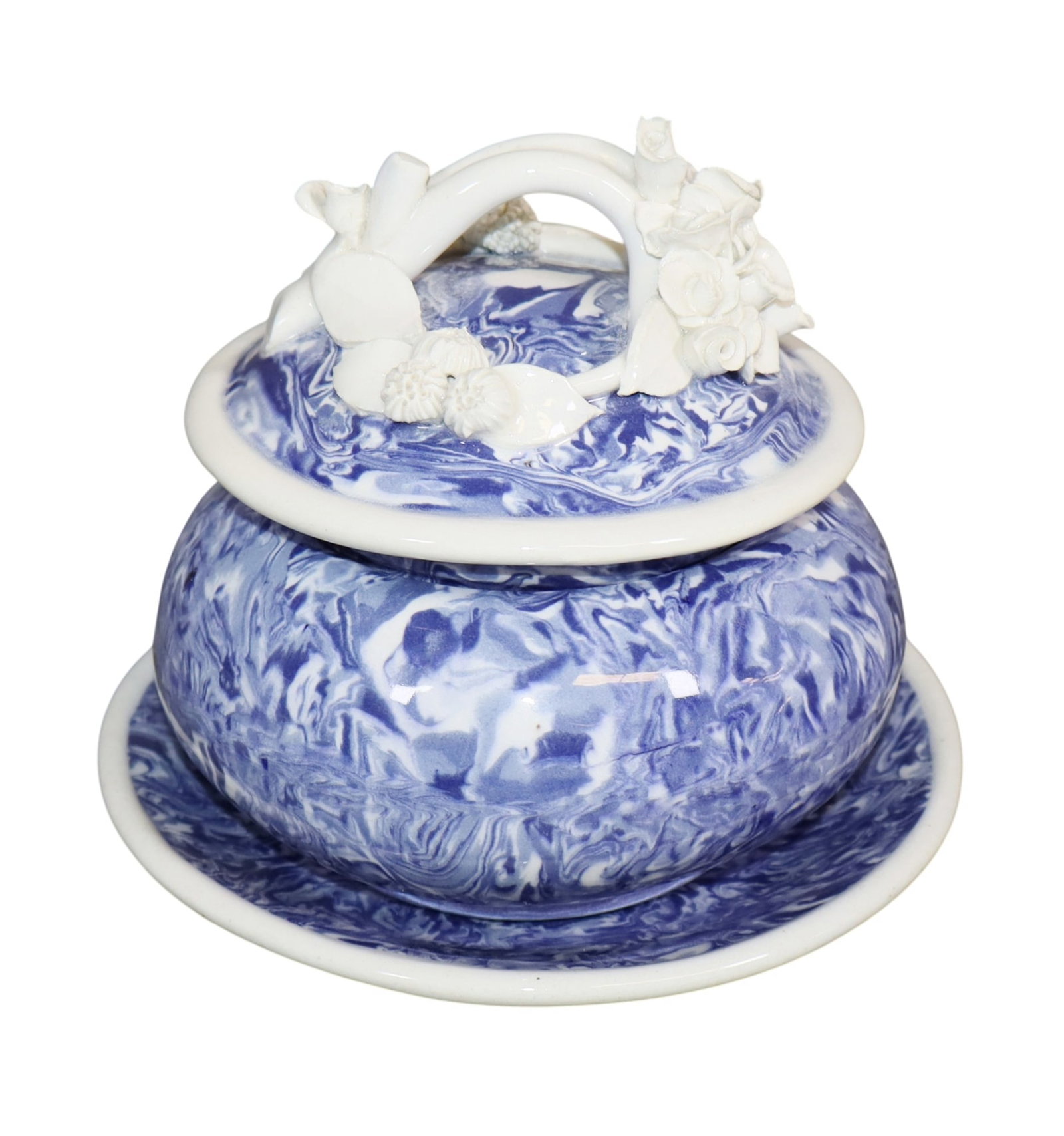 French Atelier Savalli blue & white Aptware faience candy bowl with lid and under plate (1 of 11)