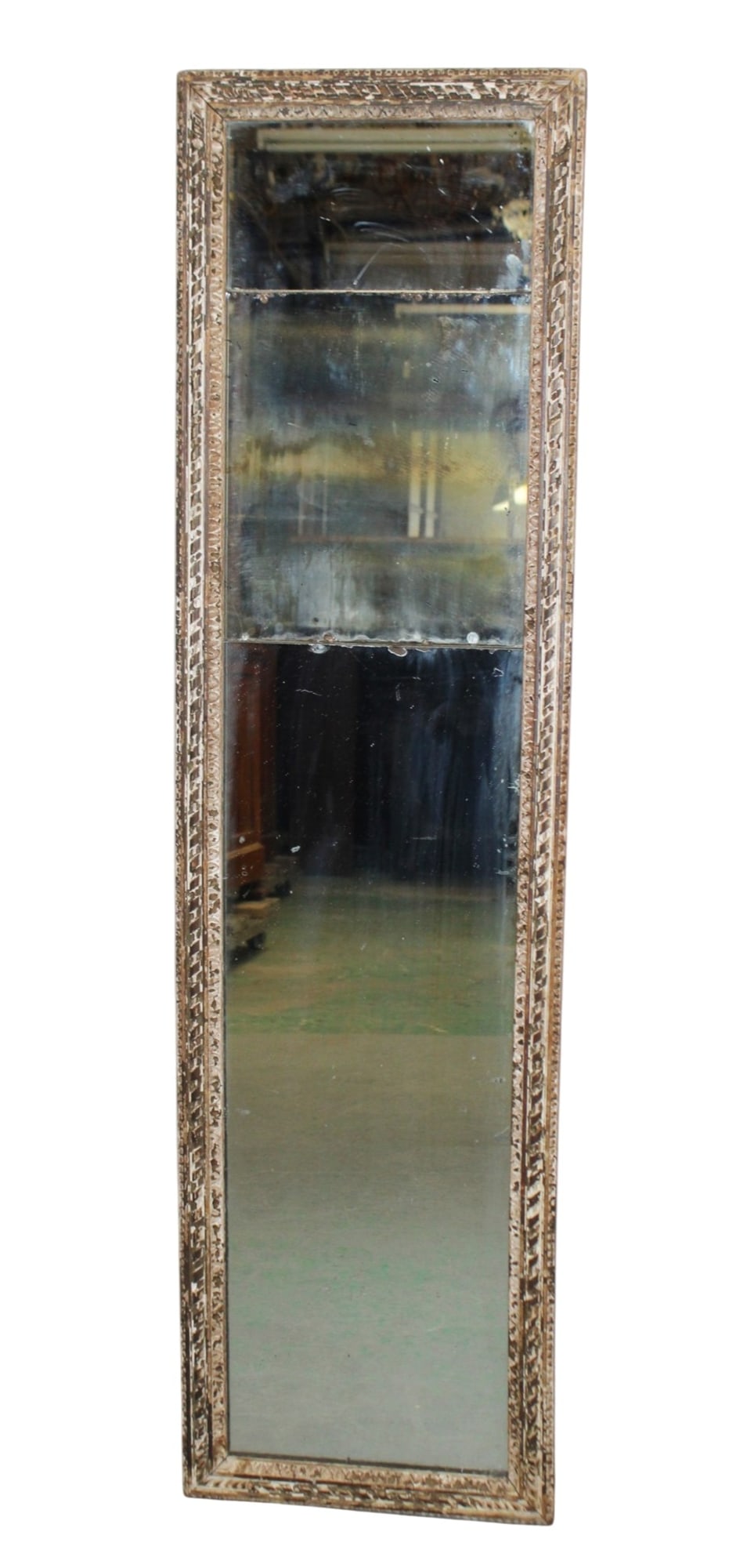 French 19th century carved painted narrow pier mirror with 3 part glass (1 of 8)