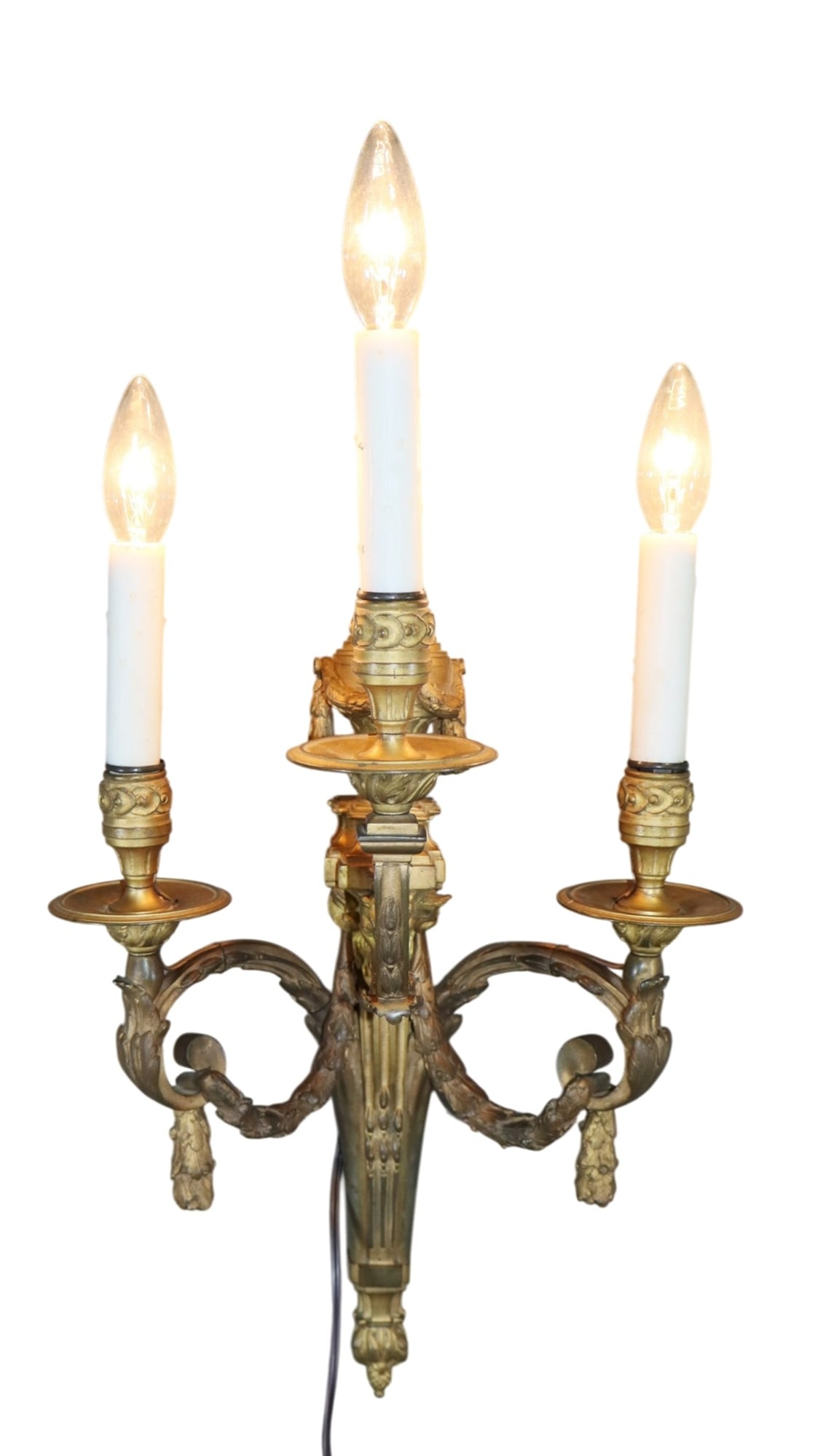 French Louis XVI style bronze 3 arm wall sconce (1 of 8)