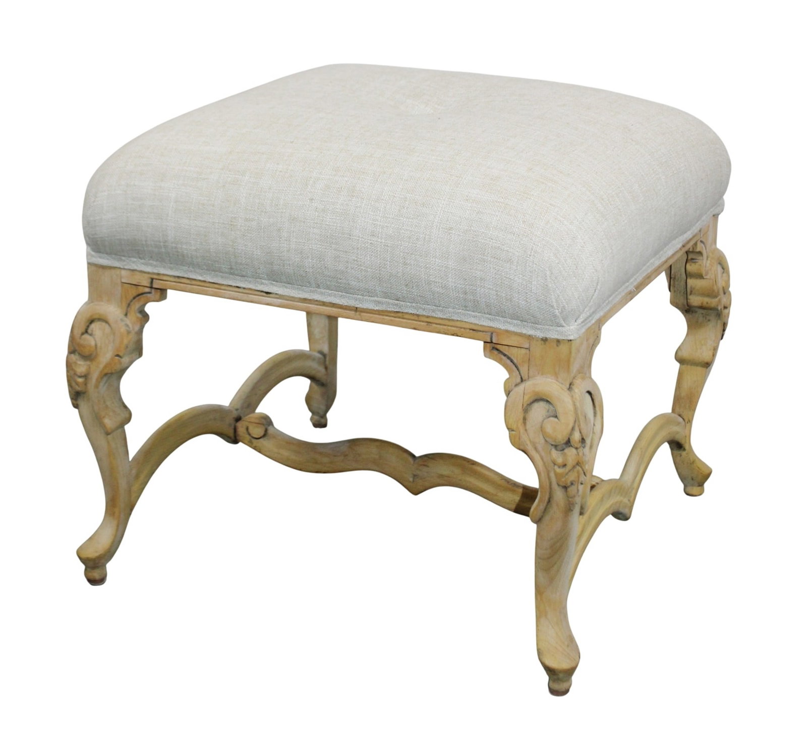 Italian bleached pine upholstered footstool (1 of 6)
