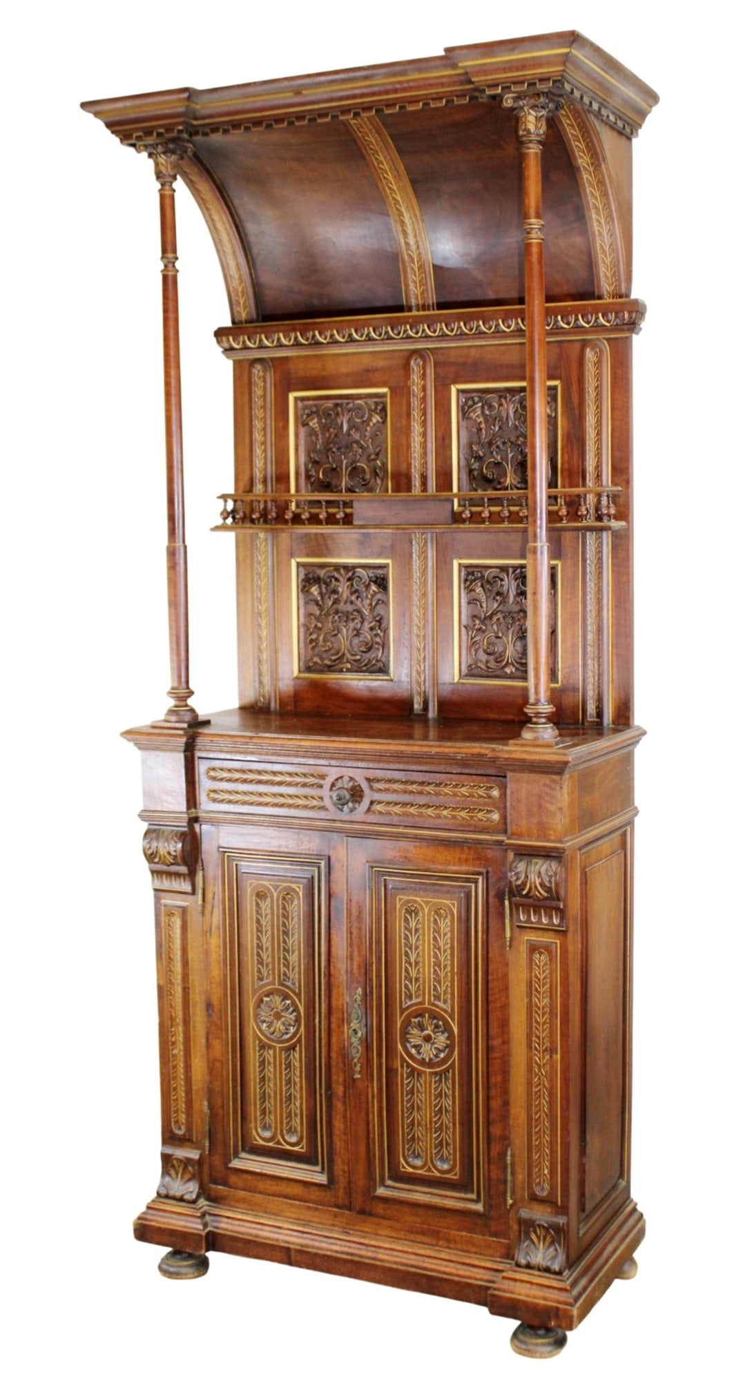 French Renaissance Revival carved walnut buffet with curved hood (1 of 13)