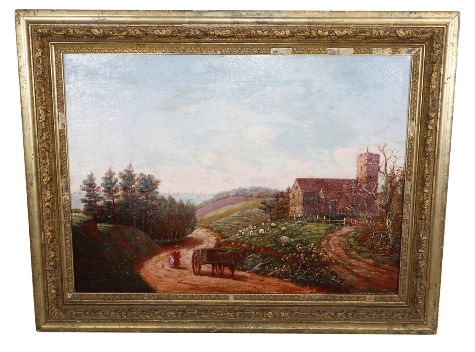 English oil on canvas painting landscape with cottage (1 of 7)