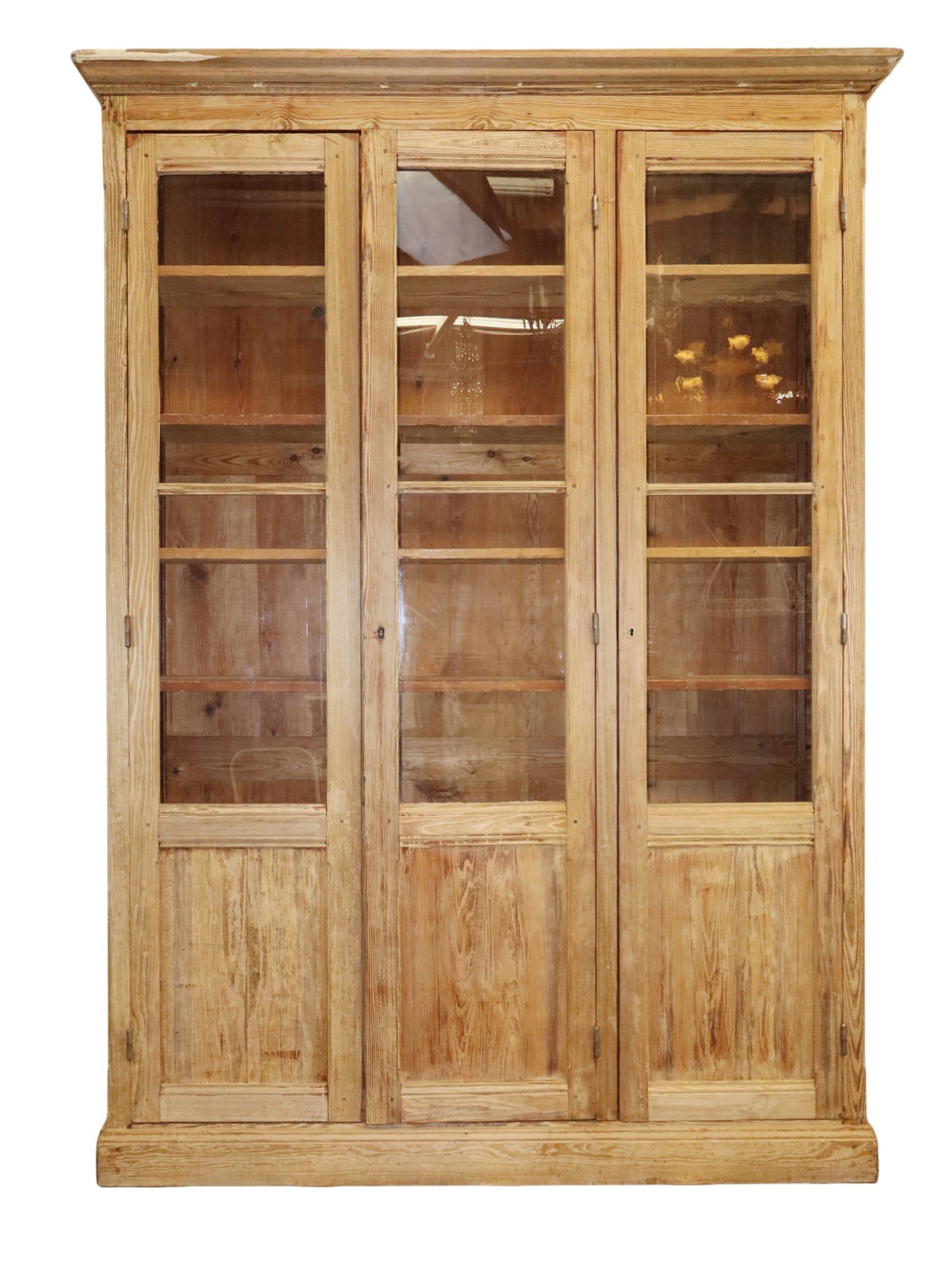 French 3 door bookcase in washed pitch pine (1 of 6)