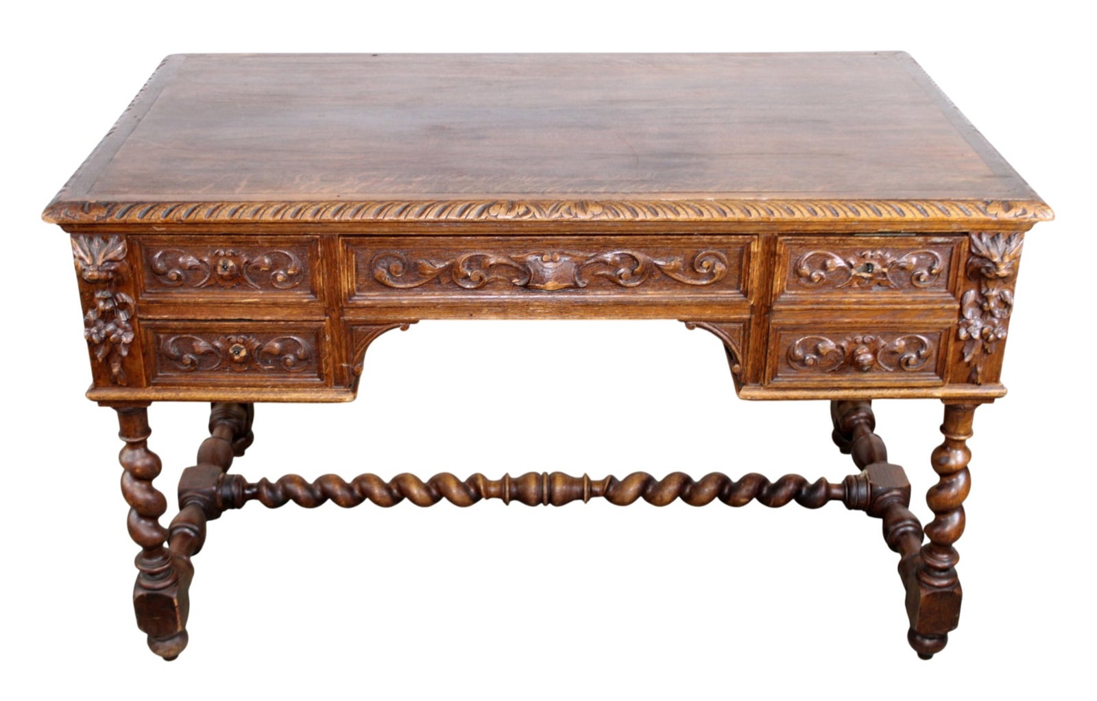 French Louis XIII carved oak bureau plat desk (1 of 10)