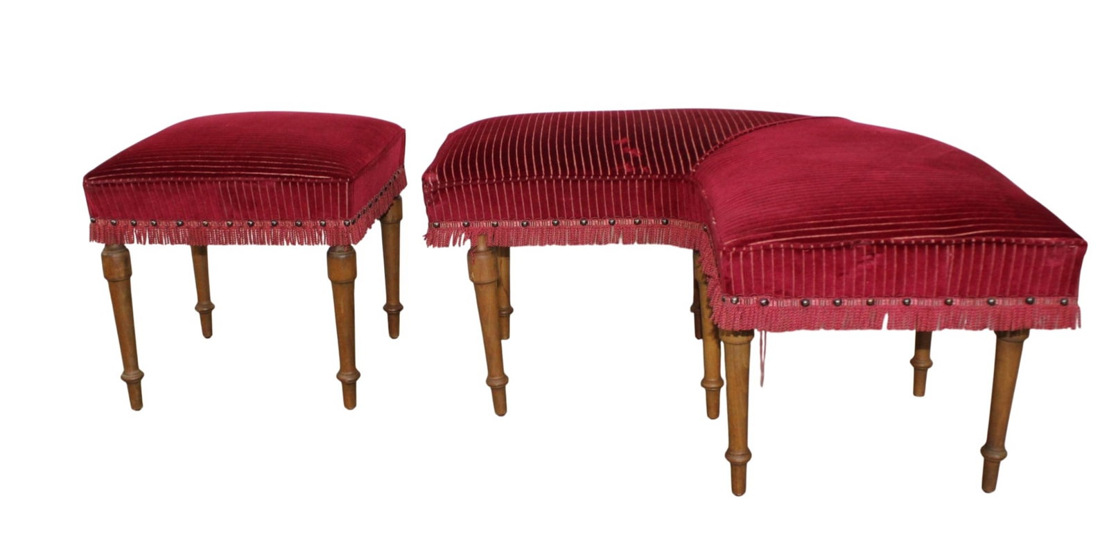 French Louis XVI style upholstered corner bench with stool (1 of 10)