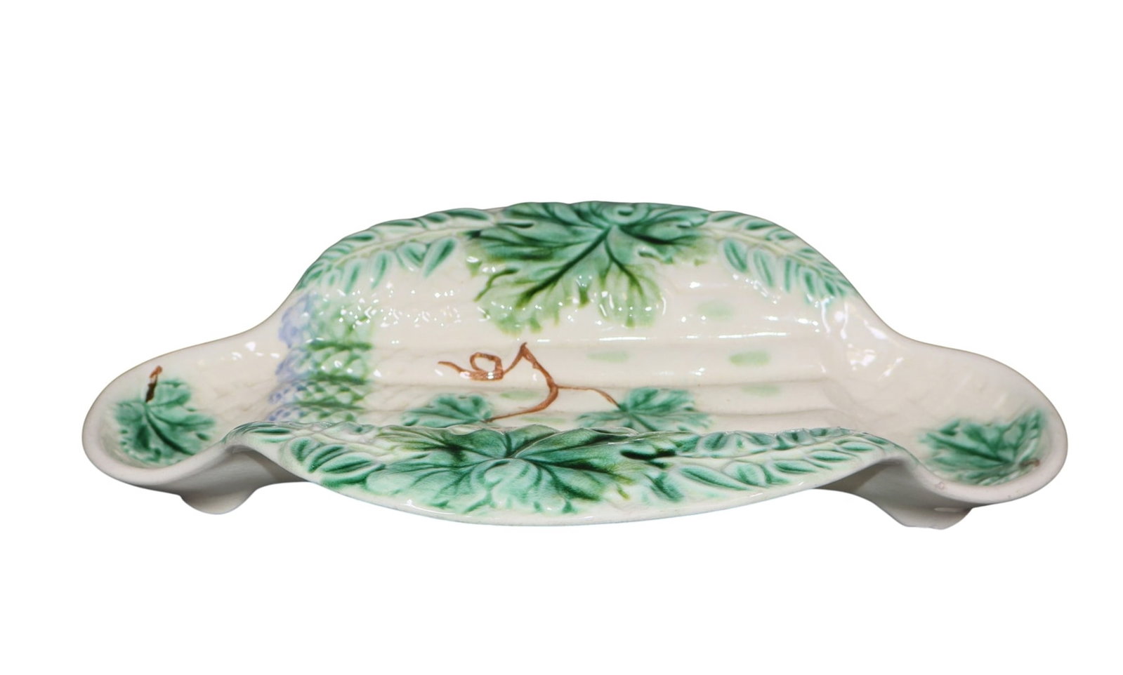 French majolica asparagus server with 2 sauce holders in beige and green (1 of 8)