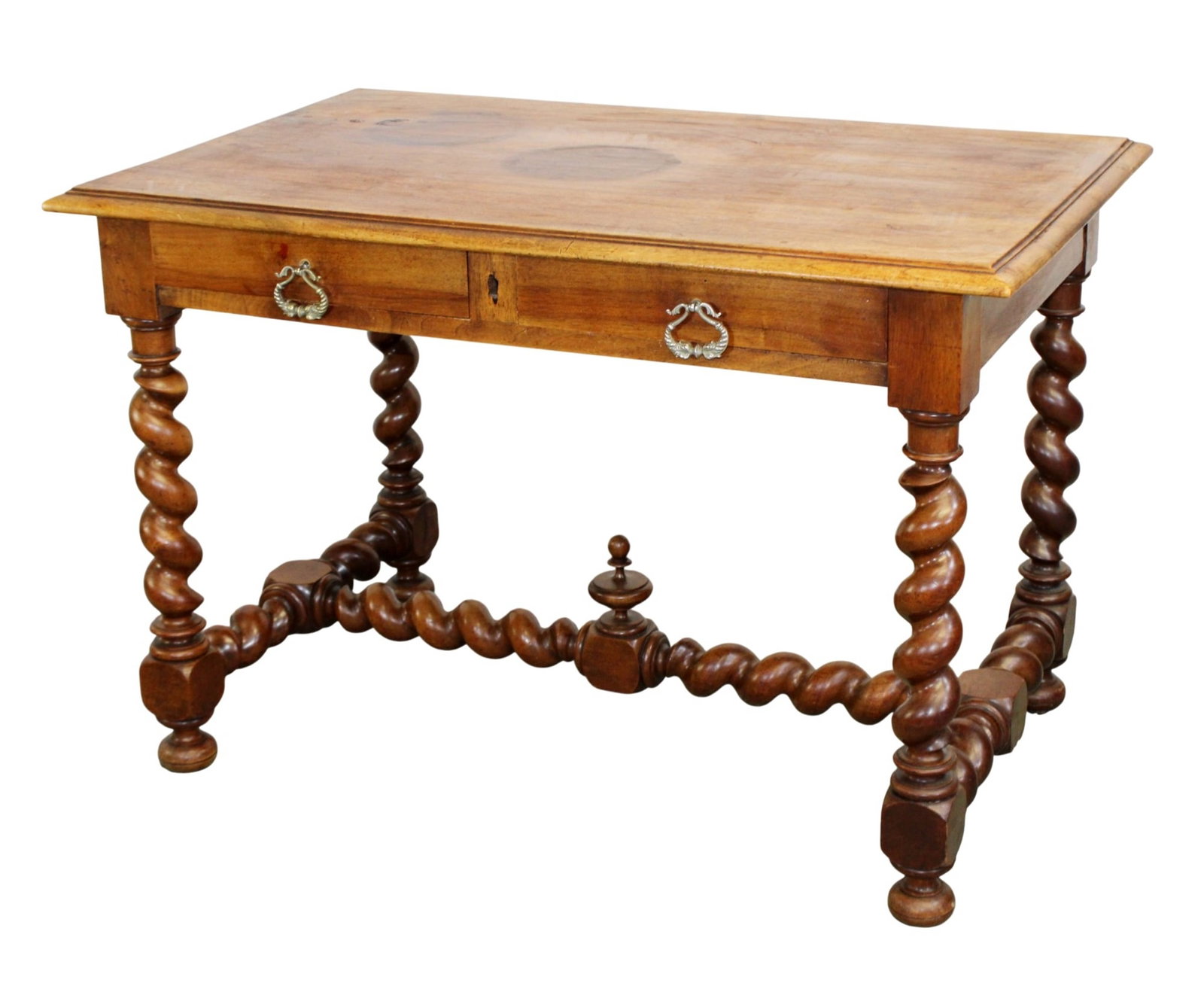 French Louis XVIII walnut bureau plat desk: French Louis XVIII walnut bureau plat desk. Late 19th century. 26 1/2"h x 43"w x 27"d