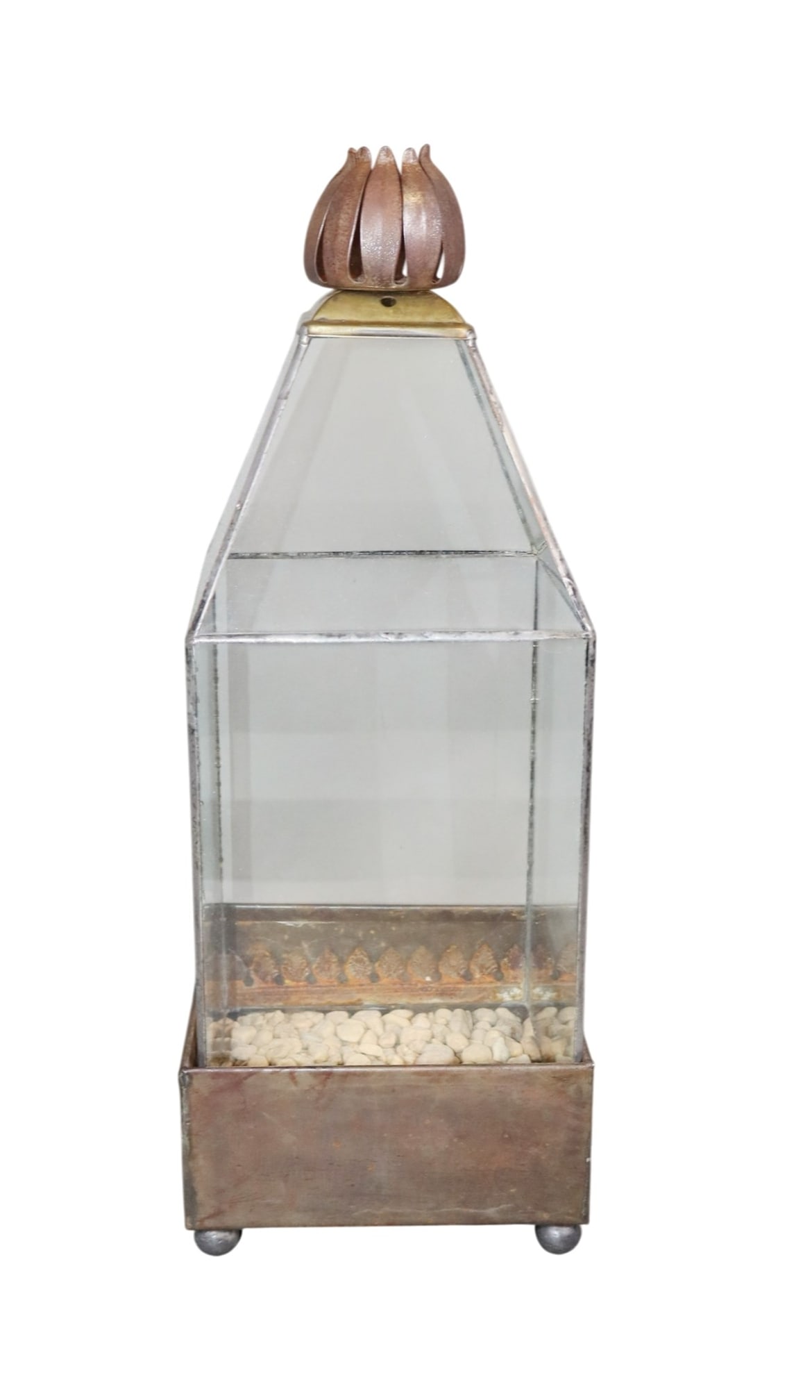 Iron and glass terrarium with lotus flower finial (1 of 7)