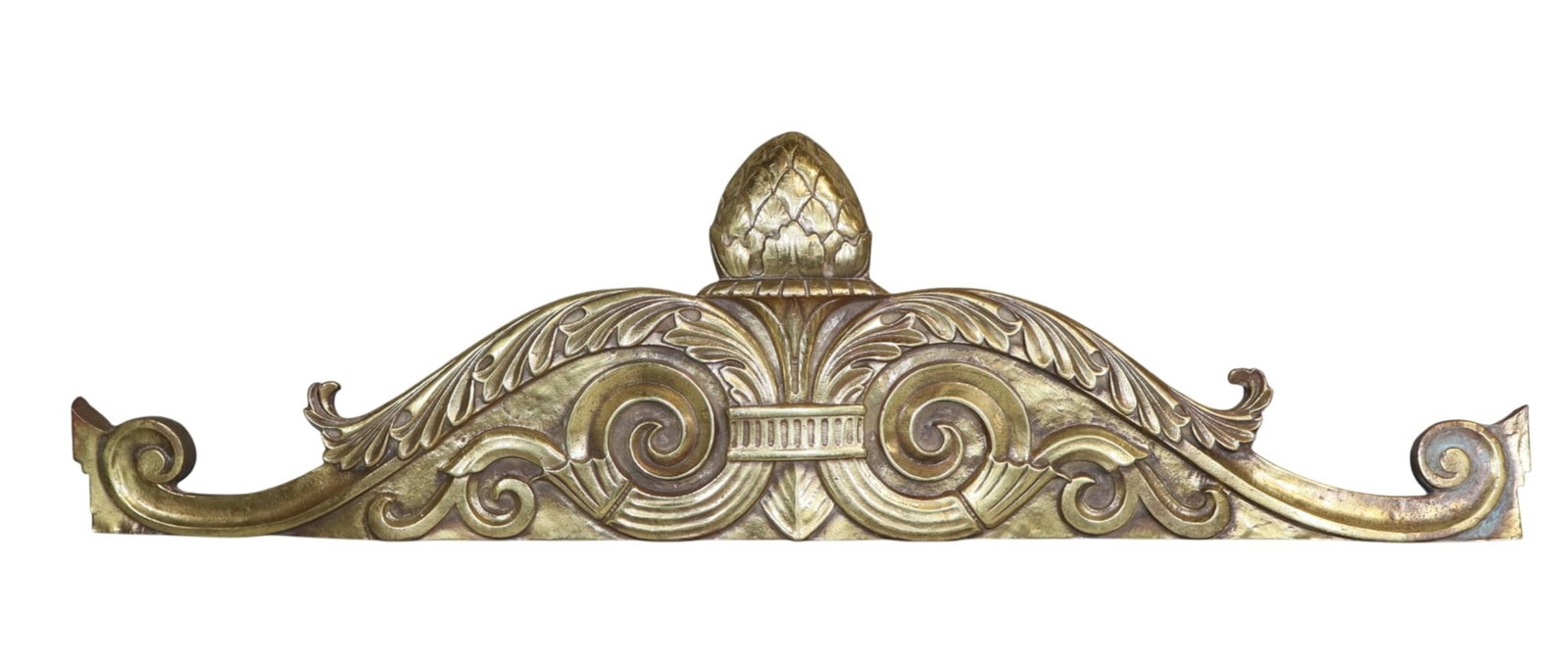 French Louis XVI style polished bronze crest: French Louis XVI style polished bronze crest. Late 19th century. 9"h x 32"w x 1"d. Weight:8lbs